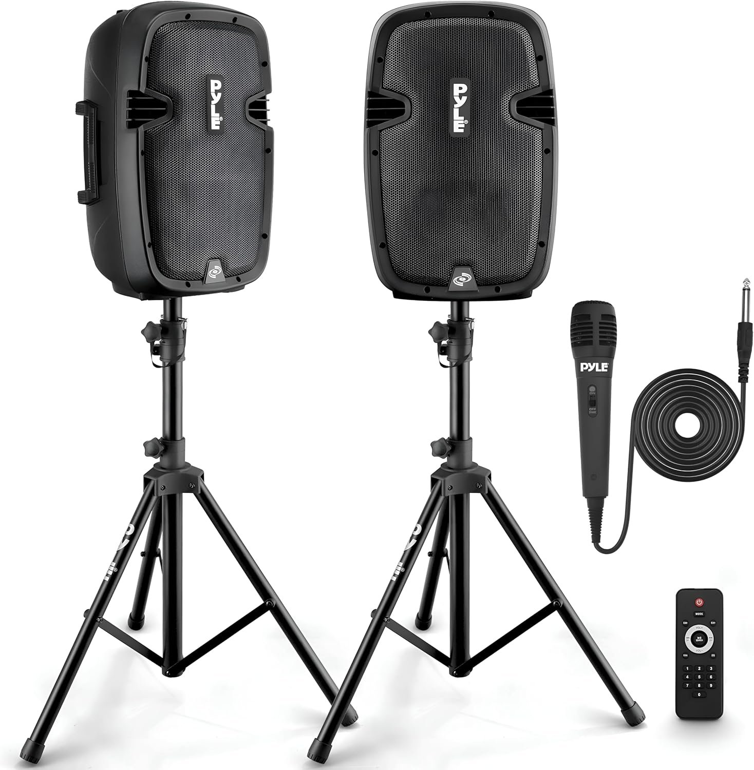 Pyle Active + Passive PA Systems – Dual 8inch 700 Watt Max Power Output Speaker with Microphone, Bluetooth Wireless Streaming, MP3/USB/SD/AUX Readers, Speaker Stands- Pyle PPHP849KT