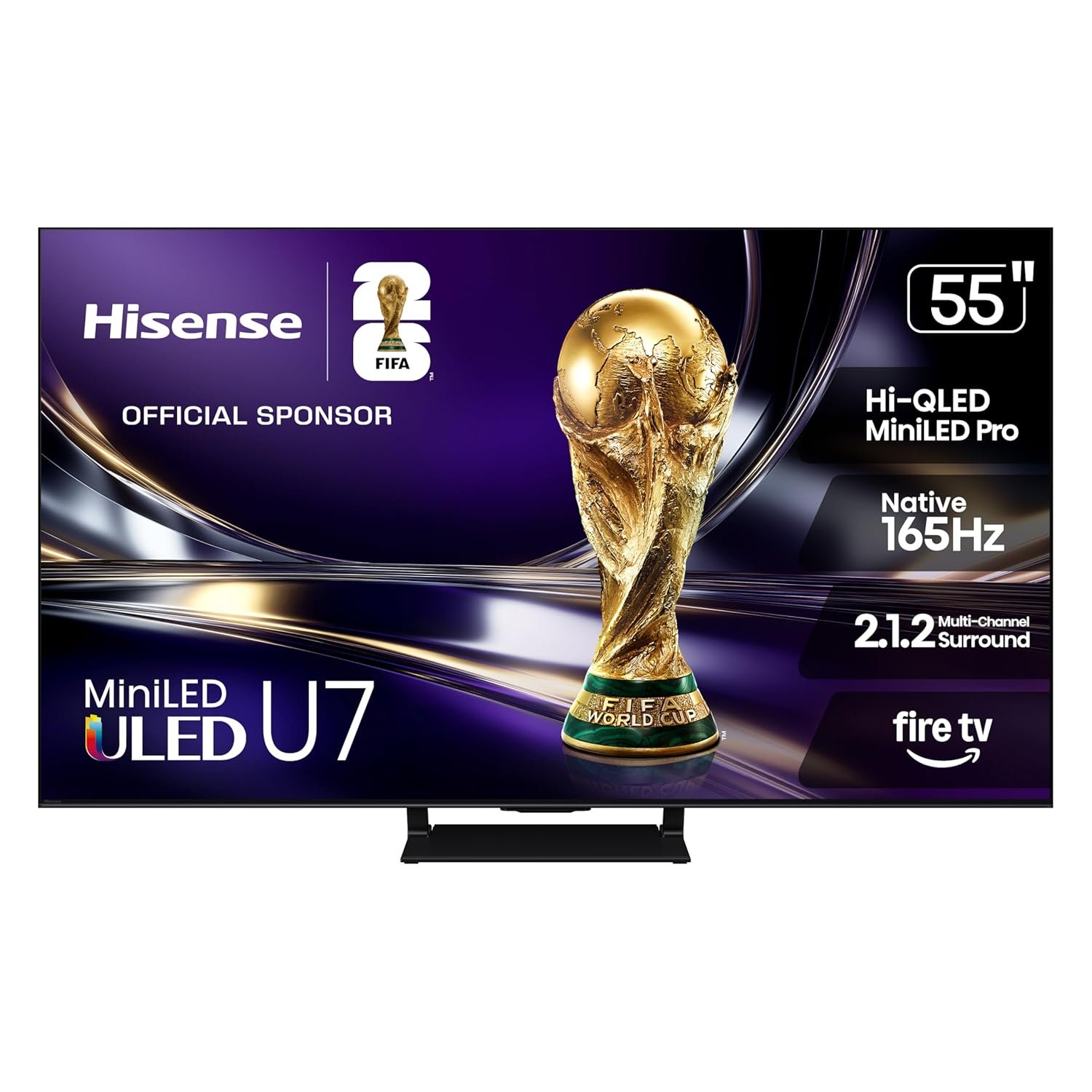 Hisense 55″ U7 Mini-LED ULED 4K UHD Best Premium Gaming HDR Smart Fire TV (55U7SF, 2026 New) – Hi-QLED, Native 165Hz, VRR 330, Dolby Vision IQ · Atmos, IMAX Enhanced, Anti-Reflection, 2.1.2 Ch, Alexa+