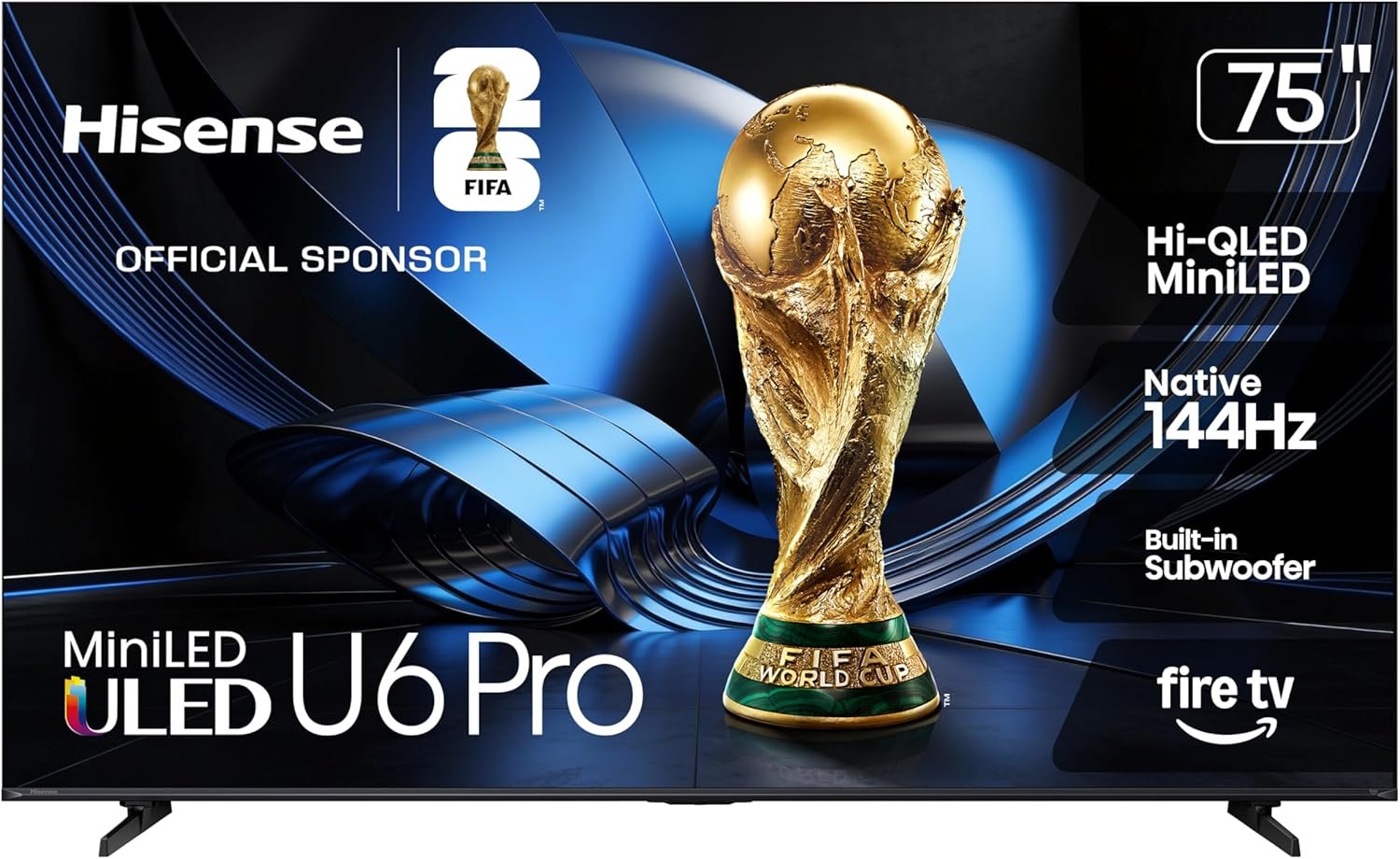 Hisense 75″ U6 Pro Series Mini‑LED ULED 4K UHD HDR Gaming AI Smart Fire TV (75U6SF Pro, 2026 New) – Hi-QLED, Native 144Hz, Motion Rate 480, Dolby Vision IQ · Atmos, HDR10+, Glare-Free, Alexa+