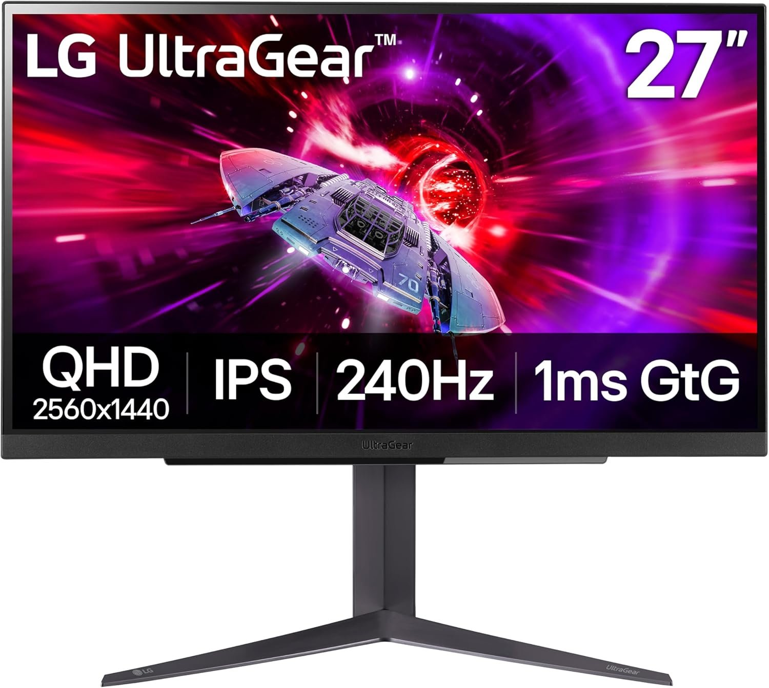 LG 27GR83Q-B 27-inch Ultragear QHD (2560×1440) IPS Gaming Monitor, 240Hz, 1ms, DisplayHDR 400, G-Sync AMD FreeSync Premium, HDMI 2.1 DisplayPort, 4-Pole HP Out DTS GP:X, Tilt/Height/Pivot Stand, Black