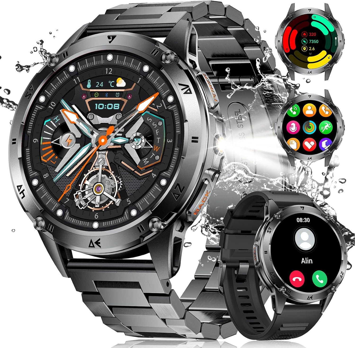LIGE Military Smart Watch for Men iPhone Android 1.43″ HD Amoled Rugged 110+ Sport Modes IP68 Waterproof Answer/Make Call Fitness Running Heart Rate Blood Pressure Health Mens Smartwatch