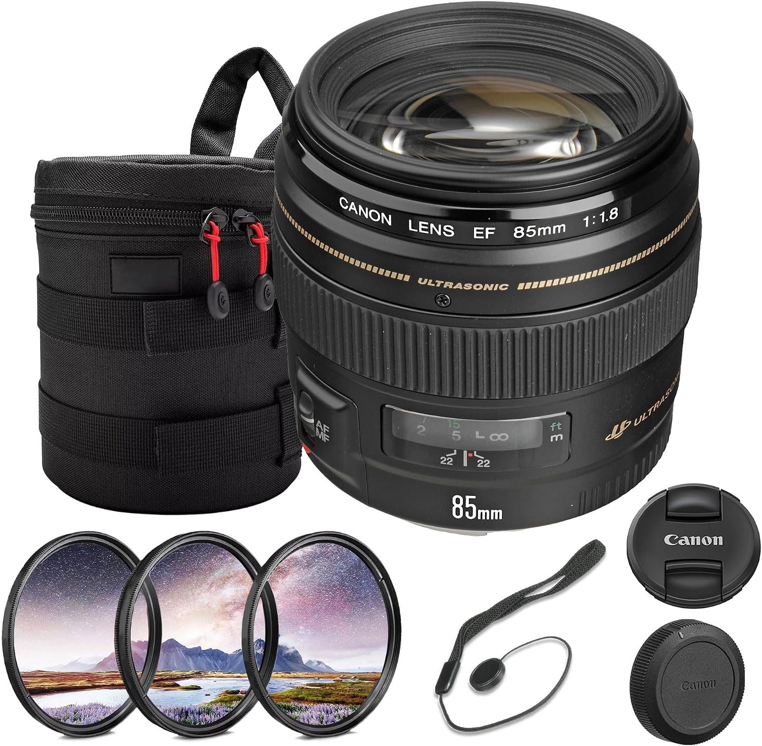 Canon EF 85mm f/1.8 USM Lens Bundle | Telephoto Portrait Prime with Fast f/1.8 Aperture & Ring-Type USM Autofocus | Great for Sports & Low-Light Photography (2519A003) + Filter Kit + More