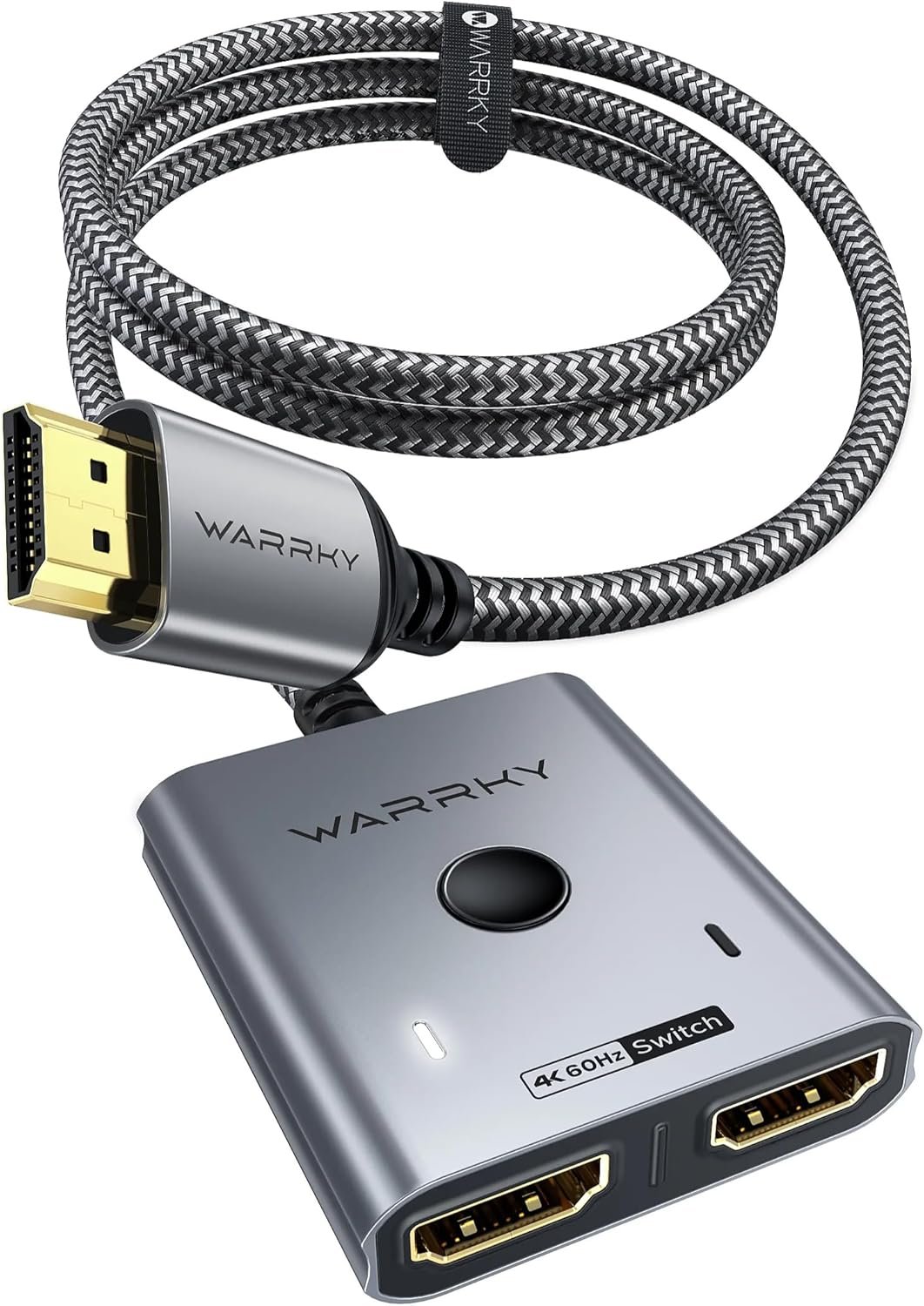 HDMI Switch 2 in 1 Out 4K@60Hz, WARRKY[with 3.3ft Fixed Braided HDMI Cable, Aluminum Case, 2K@144Hz, HDCP 2.2] Bidirectional 2×1 Switcher Splitter Compatible for PS5/4, Xbox, Roku, FireStick, Switch