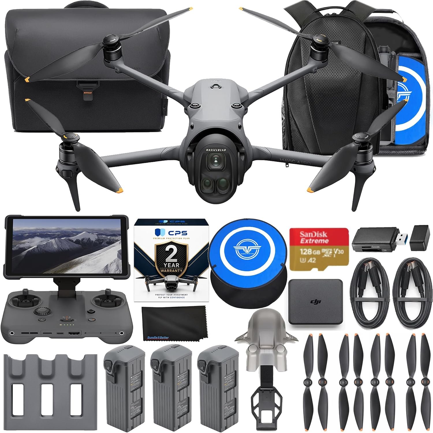 DJI Mavic 4 Pro Drone with 512GB Creator Combo – 6K60 HDR, 100MP, 51-Min Max Flight Time, 18.6-Mile Range, Omnidirectional Avoidance Bundle with RC Pro 2 Remote Controller, 3 Batteries, 128GB Memory, Parallel Charging Hub, Backpack, CPS 2 Year Warranty + More