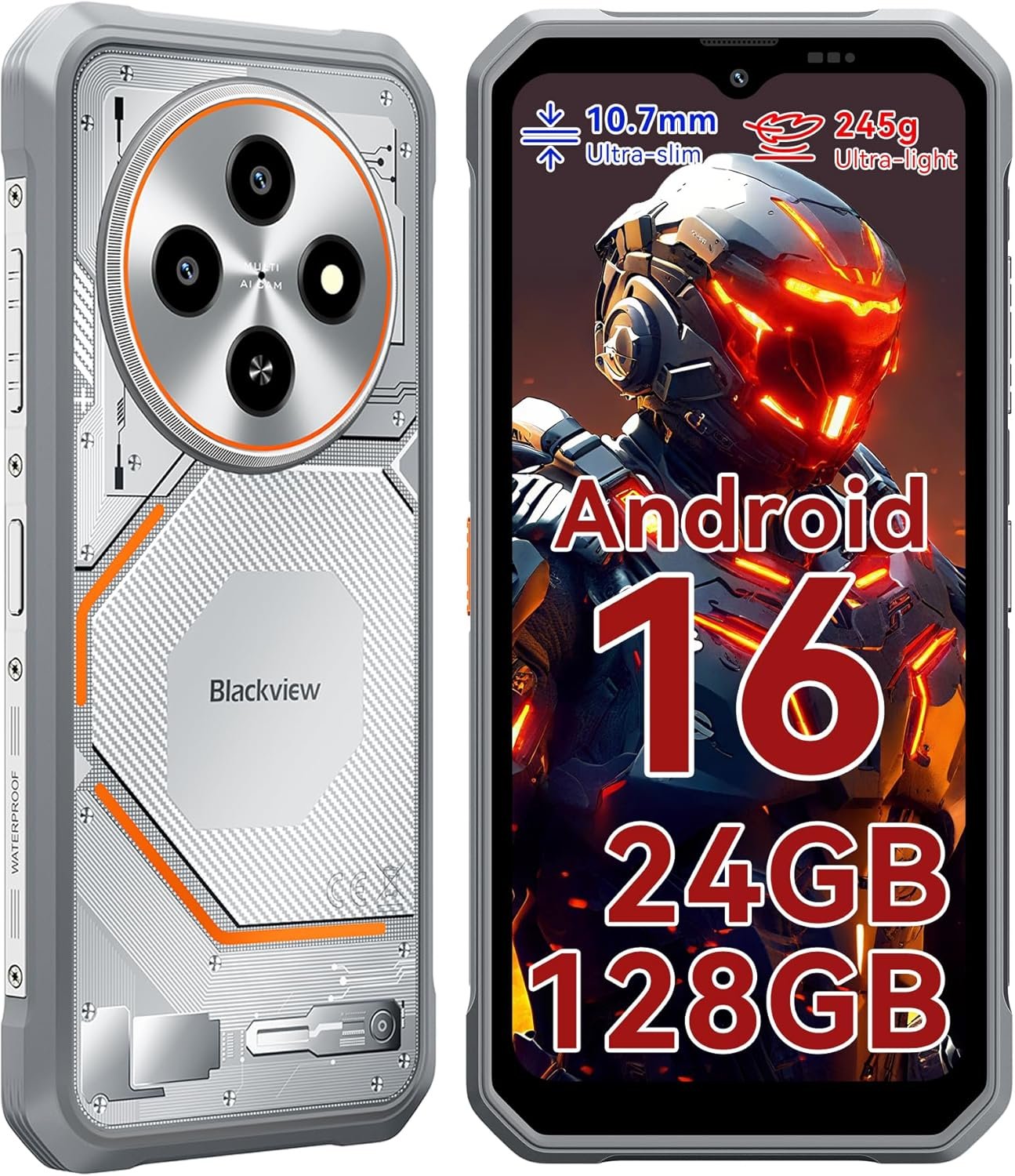 Blackview Fort 2 Rugged Phone Android 16, 10.7mm Ultra-Thin Rugged Smartphone Unlocked, 24GB + 128GB/2TB 6.56”HD+90Hz Large Dispaly, 4G T-Mobile Dual SIM IP69K Waterproof 16MP+13MP Camera, NFC/OTG/GPS