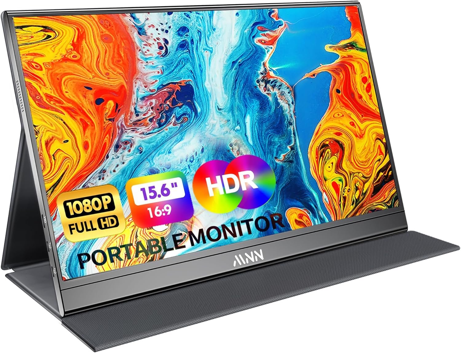MNN Portable Monitor 15.6inch FHD 1080P 60Hz USB C HDMI Gaming Ultra-Slim IPS Display w/Smart Cover & Speakers,HDR Plug&Play, External Monitor for Laptop PC Phone Mac (15.6” 1080P)