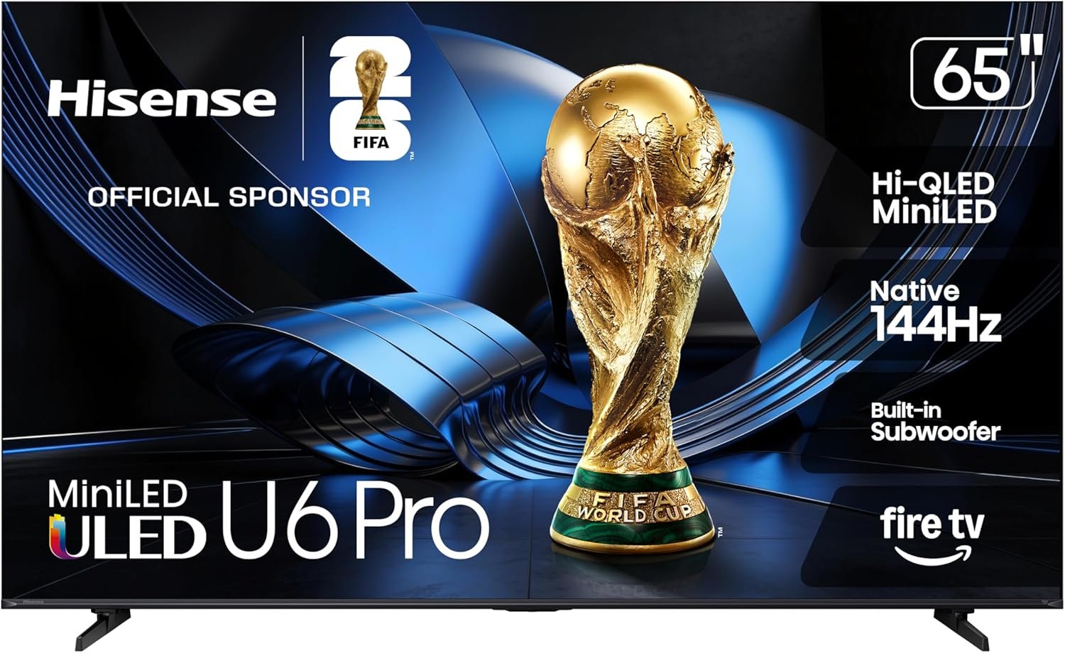 Hisense 65″ U6 Pro Series Mini‑LED ULED 4K UHD HDR Gaming AI Smart Fire TV (65U6SF Pro, 2026 New) – Hi-QLED, Native 144Hz, Motion Rate 480, Dolby Vision IQ · Atmos, HDR10+, Glare-Free, Alexa+