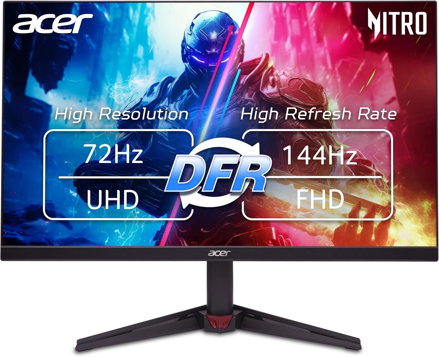acer Nitro 27” 4K UHD 3840 x 2160 Gaming IPS Monitor | AMD FreeSync | Up to 72Hz Refresh Rate with DFR to FHD 144Hz | Up to 0.5ms | 1 x Display Port 1.4 & 2 x HDMI 2.0 Ports | VG270K L1bmiipx