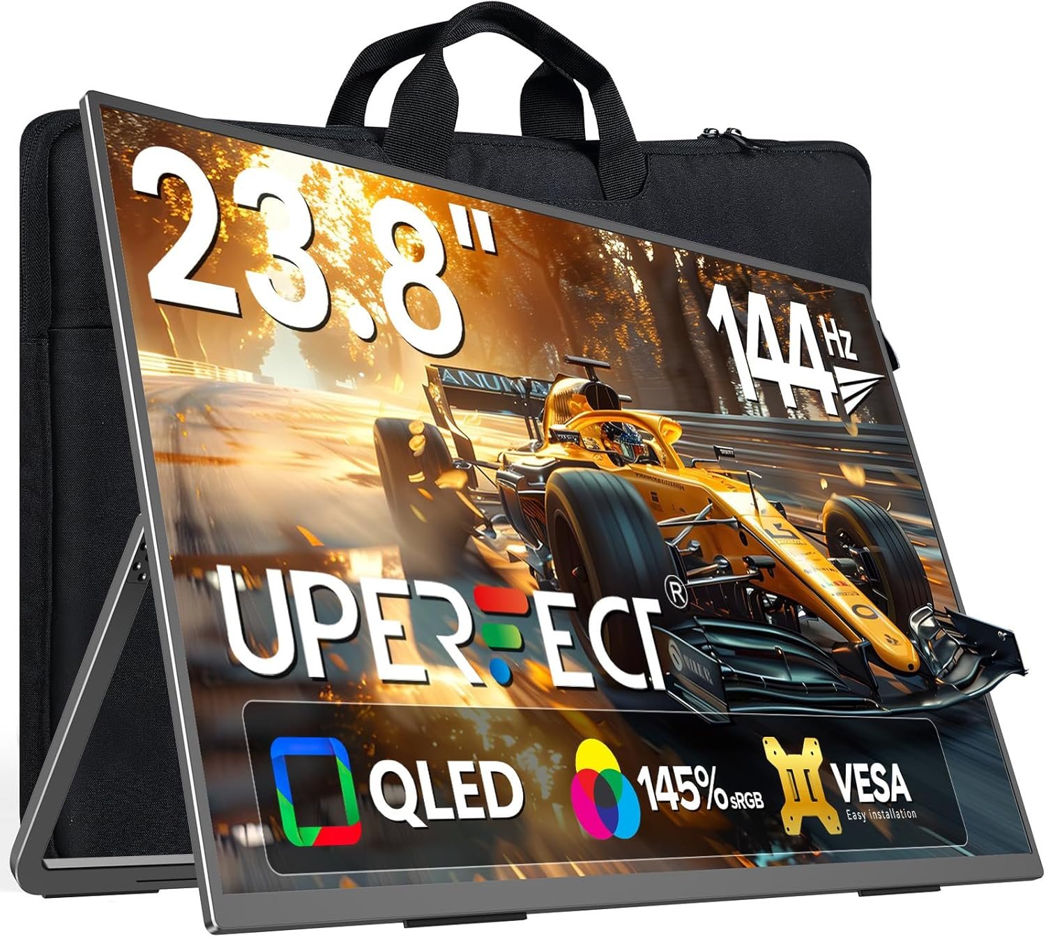 UPERFECT QLED 24″ 144Hz Portable Monitor 1080P 145% sRGB 450Nits w/Stand & VESA, HDMI USB-C FHD Travel Monitor for Laptop/Gaming Devices/Phone/Mini PC, External Second Screen for Gaming & Work