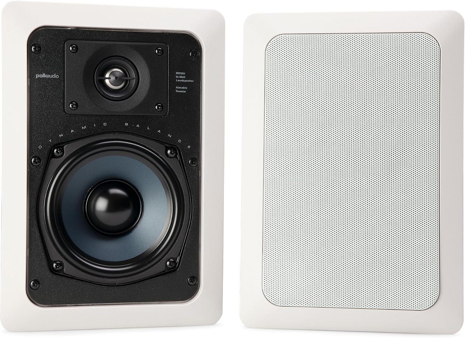 Polk Audio RC55i 2-Way Premium in-Wall 5.25″ Home Stereo Speakers | Perfect for Damp and Humid Indoor/Outdoor Placement – Bath, Kitchen, Covered Porches (White, Paintable Grille), 1 Pair