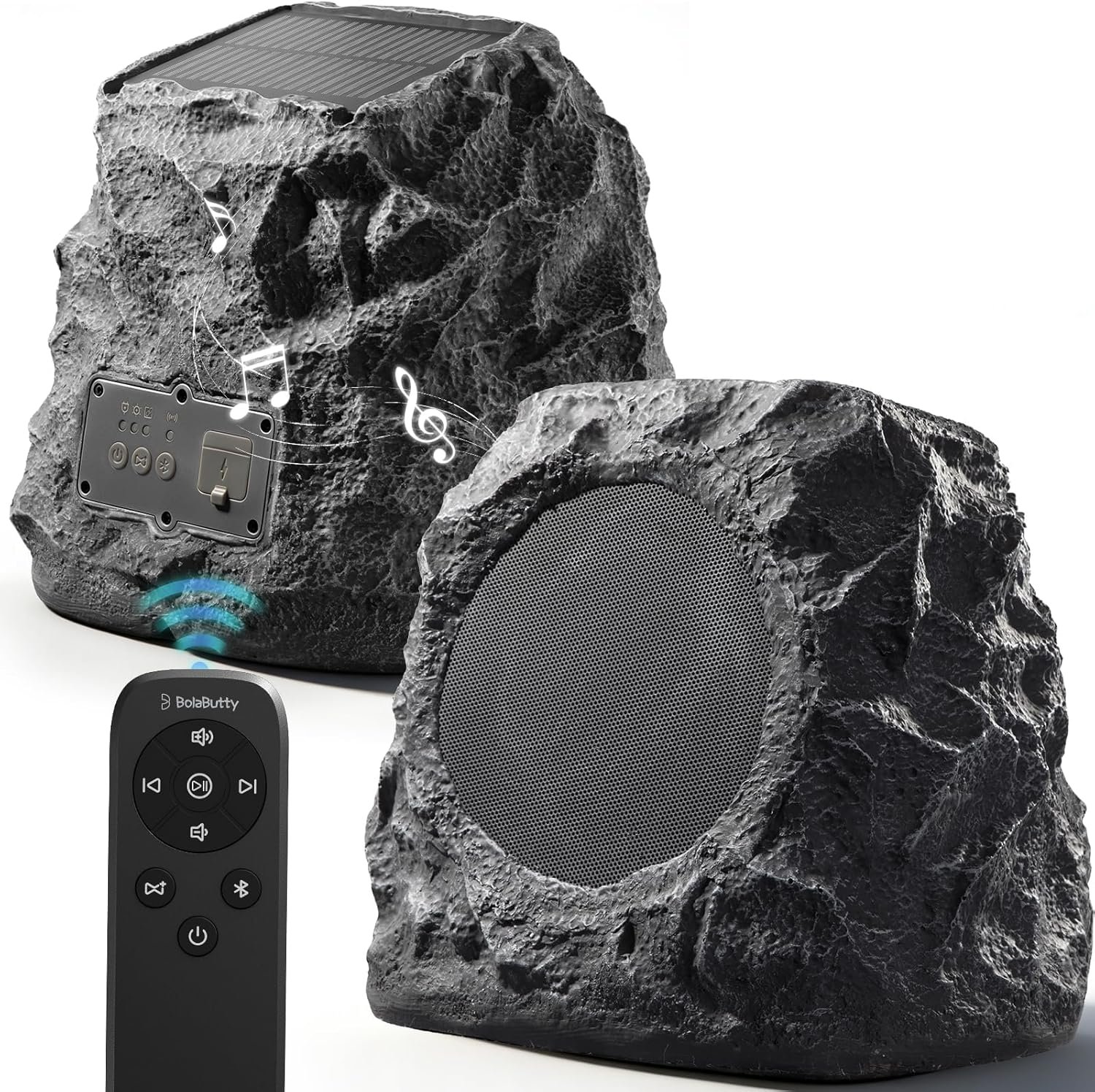 Upgraded Outdoor Rock Speaker 60W Deep Bass Multi-Sync up to 100Pcs, Remote Control, IPX7 Waterproof Solar-Powered Bluetooth Speaker Perfect for Pool, Garden, Patio, Ideal for Music Lovers – 2 Packs