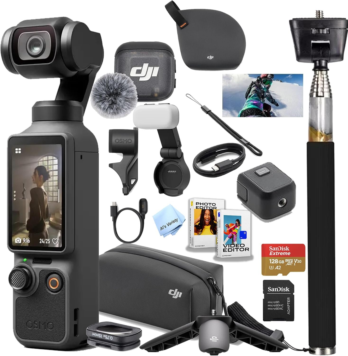 DJI Osmo Pocket 4 Creator Combo, Vlogging Cameras, 4K/240fps Vlog Camera, 3-Axis Stabilization, Active Track 7.0, Mic + Fill Light Included + 128GB Memory, + Selfie Stick + More