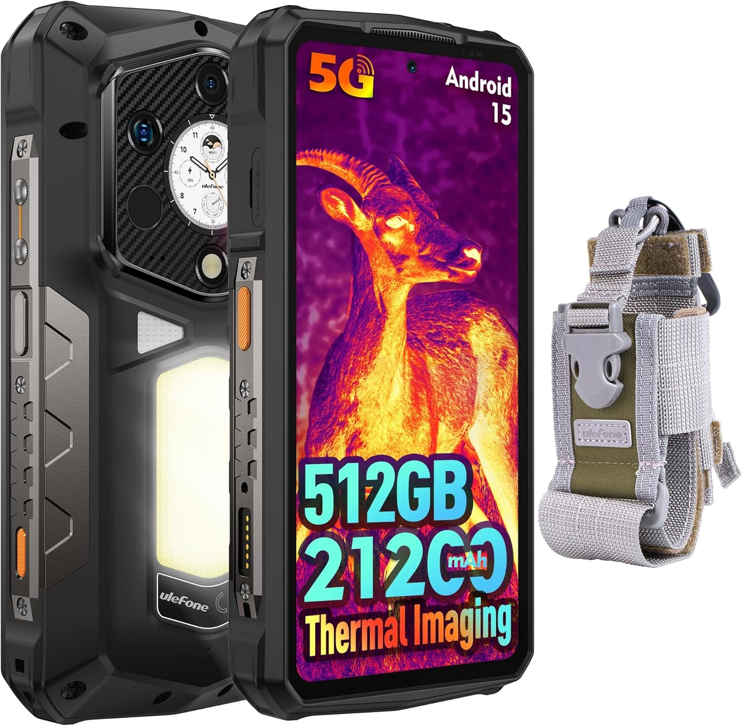 Ulefone Armor 29 Pro Thermal, 5G AI Rugged Phone, 32GB+512GB/2TB, MTK Dimensity 7400, 6.67″ AMLOED Dual Screen, 64MP+50MP+50MP Real Camera, 21200mAh/120W, 1000LM LED Light, Widevine L1, Android 15