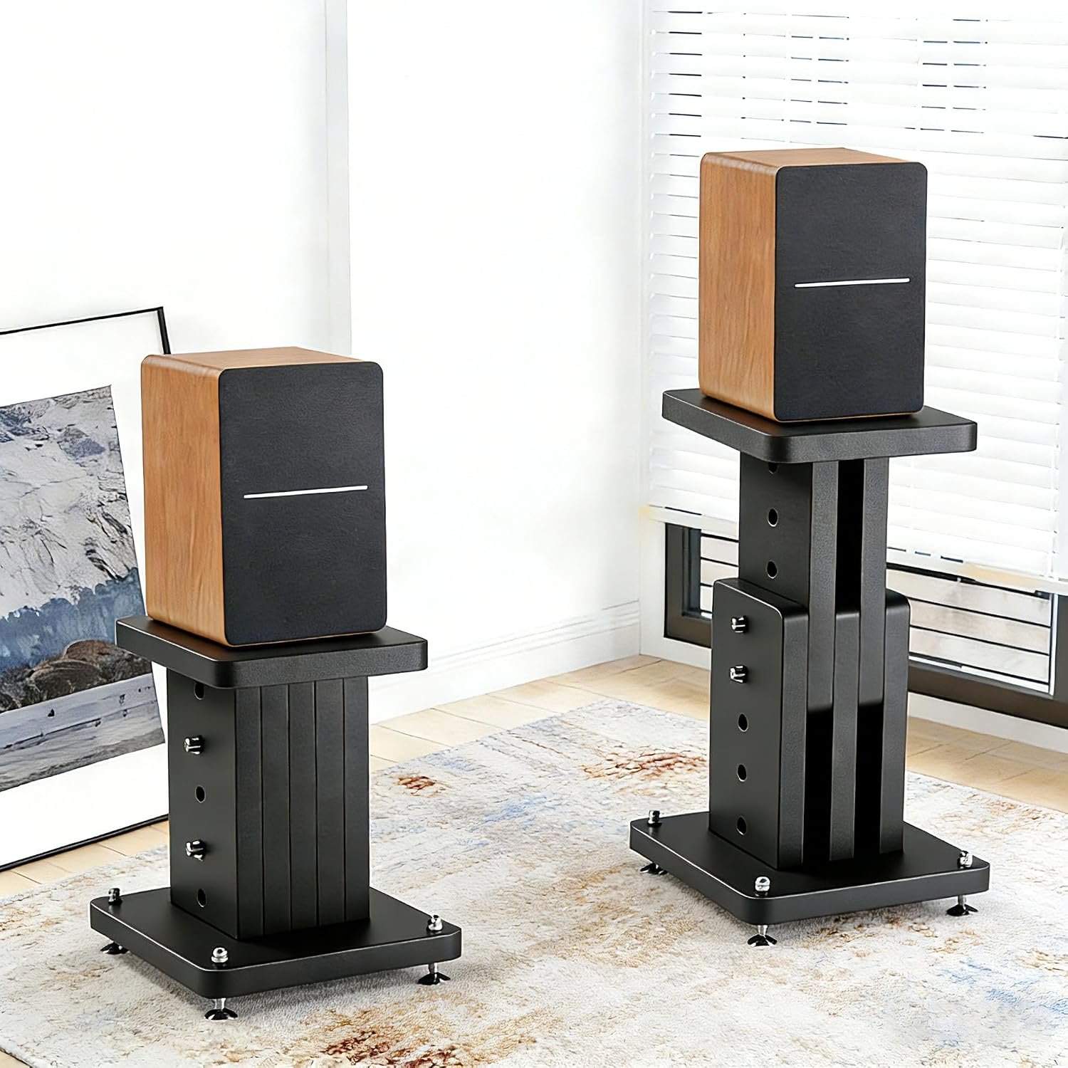 Height Adjustable Speaker Stands Pair, 11.4”x9.25” top Plate Heavy Duty Surround Sound Stands, Hold 110Lbs, Floor Stand for Bookshelf Studio Monitors Satellite Large Speakers​ (12.5‘’-18.5‘’)