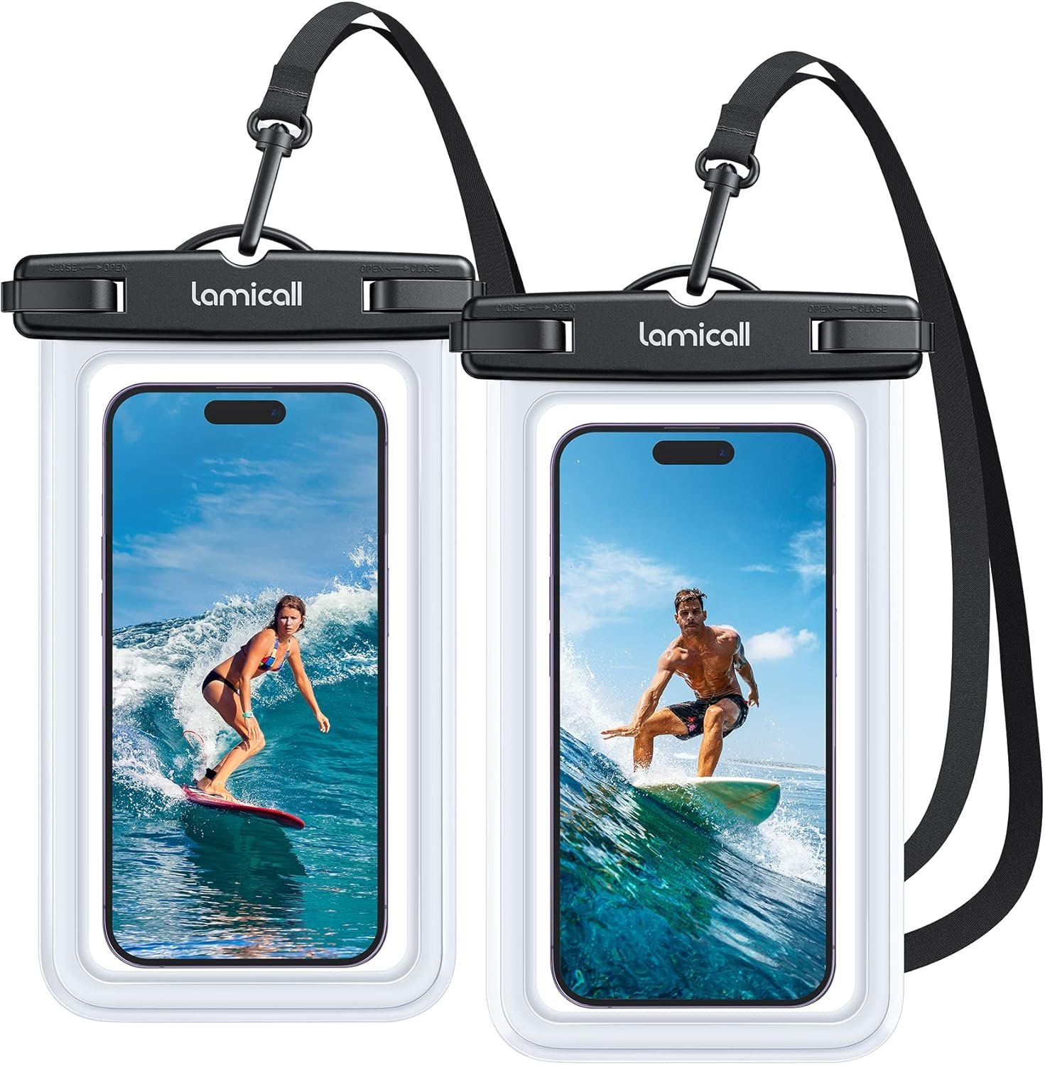 Lamicall Waterproof Phone Pouch Case – [2 Pack] IPX8 Beach & Cruise Essentials, Touch Screen, Easy Lock, Cell Phone Dry Bag for iPhone 17 16 15 14 13 12 11 Pro Max Plus, Galaxy S25, fit 7″ with Case
