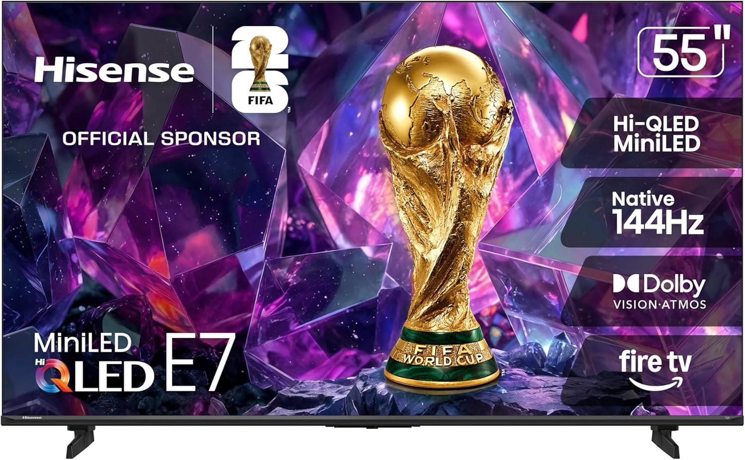 Hisense 55″ E7 Cinema Series Hi-QLED Mini-LED 4K UHD Smart Fire TV (55E7SF, 2026 NEW) – Native 144Hz, AI Picture, Dolby Vision IQ · Atmos, FALD, HDR10+ Adaptive, MEMC, Alexa+