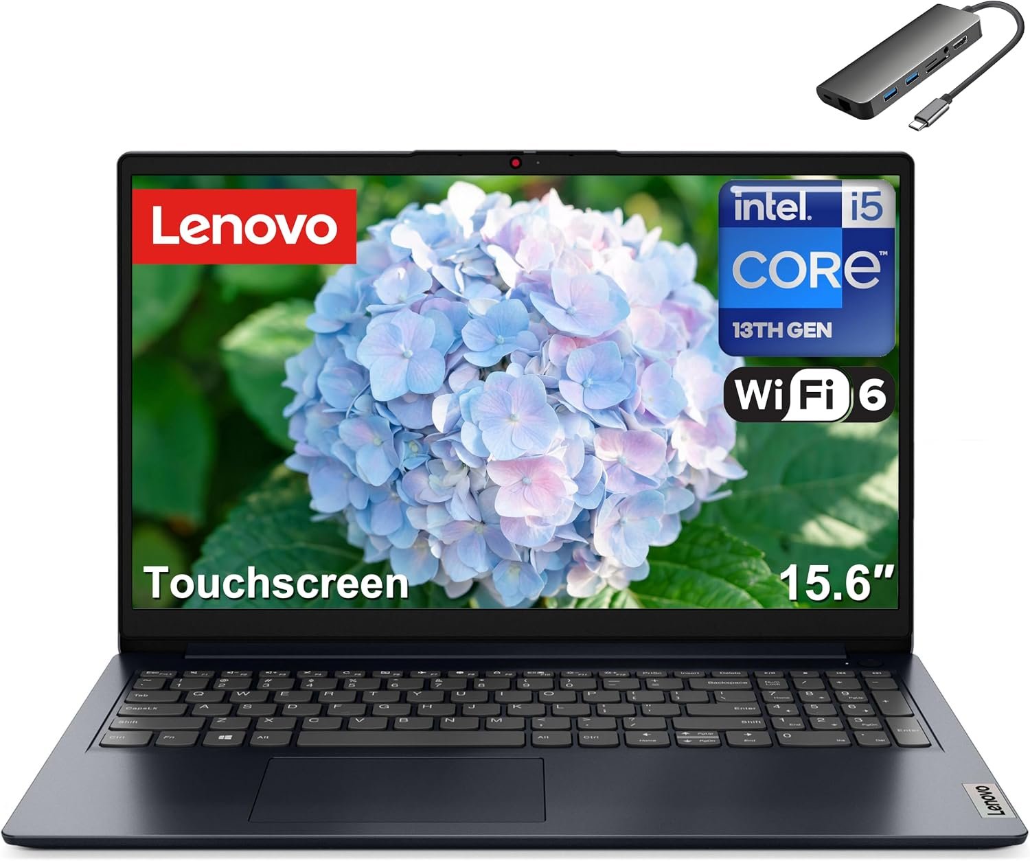 Lenovo IdeaPad Laptop for Business & Students, 15.6″ FHD Touchscreen, Intel 10-Core i5-1334U, 16GB RAM, 512GB PCIe SSD, WiFi 6, Windows 11 Home, Long Battery Life, with Type-C HUB, Midnight Blue