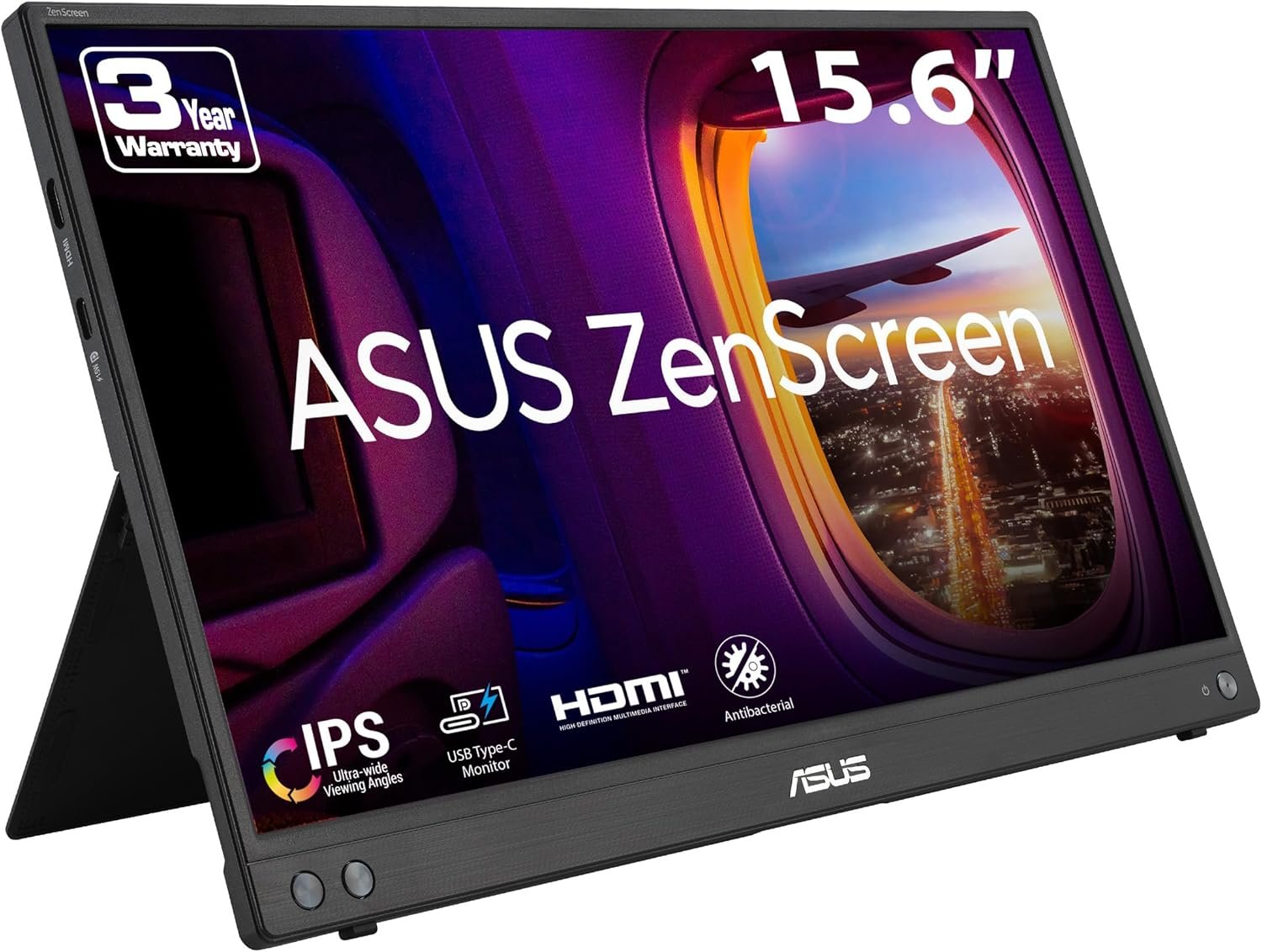 ASUS ZenScreen 15.6” 1080P USB-C Portable Monitor Setup for Laptop/Mac (MB16AHV) – FHD, IPS, Blue Light Filter, Anti-Glare, Mini HDMI, Kickstand, Tripod Mountable, Protective Sleeve, 3year Warranty