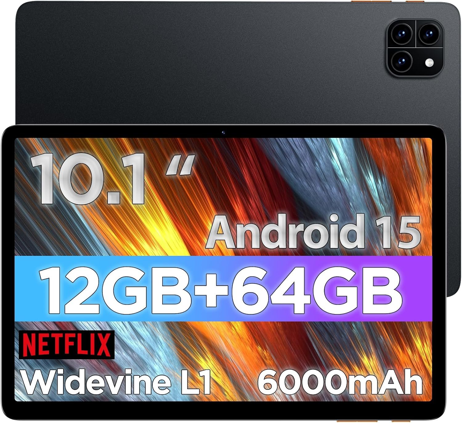Android Tablet, Computer Tablets, 10.1 inch Android 15 Tablet with Octa-core Processor RAM 12GB ROM 64GB(Up to 2 TB), 800×1280 Resolution, WiFi 6 & Bluetooth, Dual Speakers, 5MP+8MP, 6000mAh battery