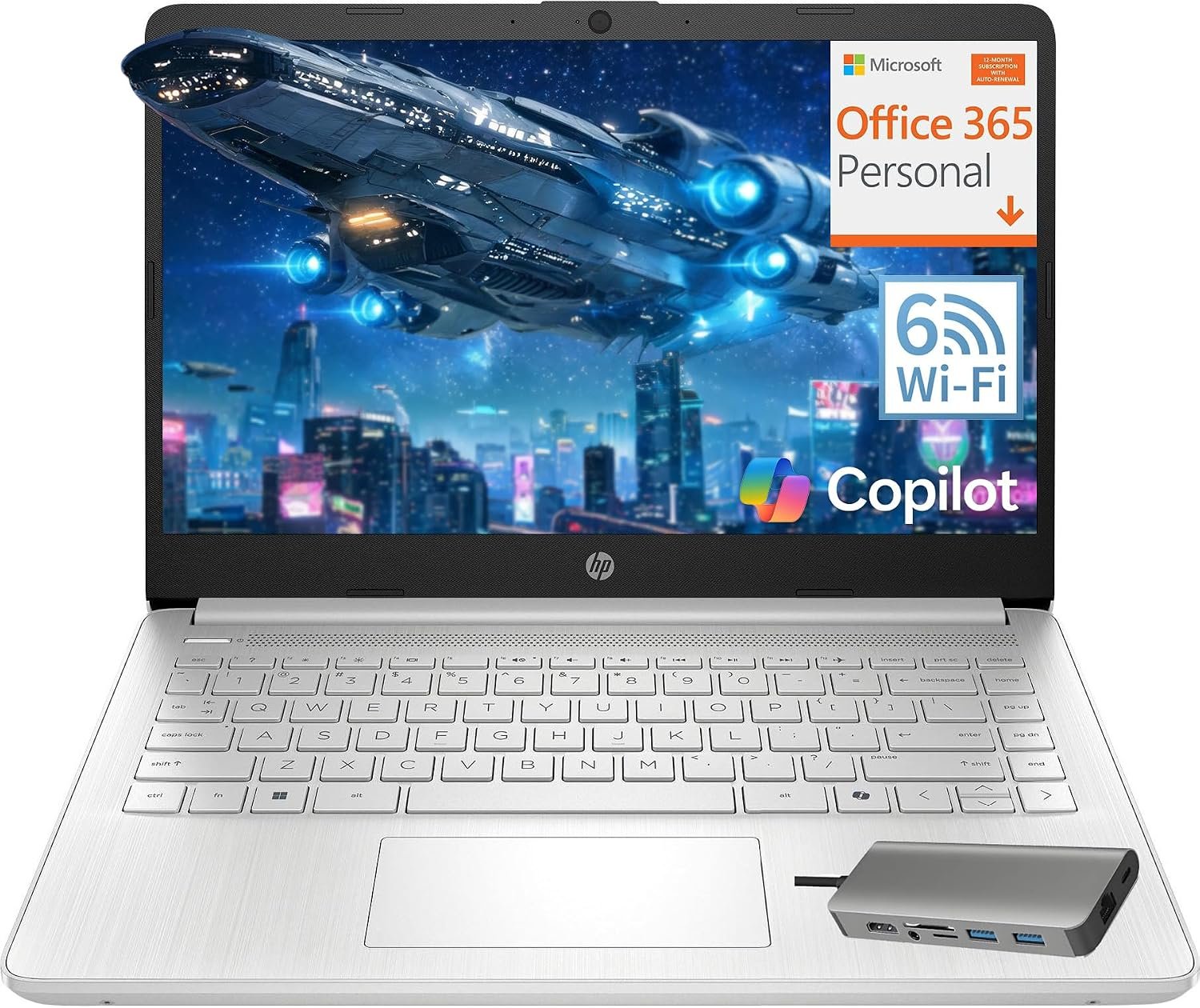 HP Essential Laptop Computer for Home & Student with Office 365, 2026 Edition, 8GB RAM, 128GB Storage- Intel Processor – LED Display, HUB Docking Station, Portable Design, Copilot AI, Windows 11 S