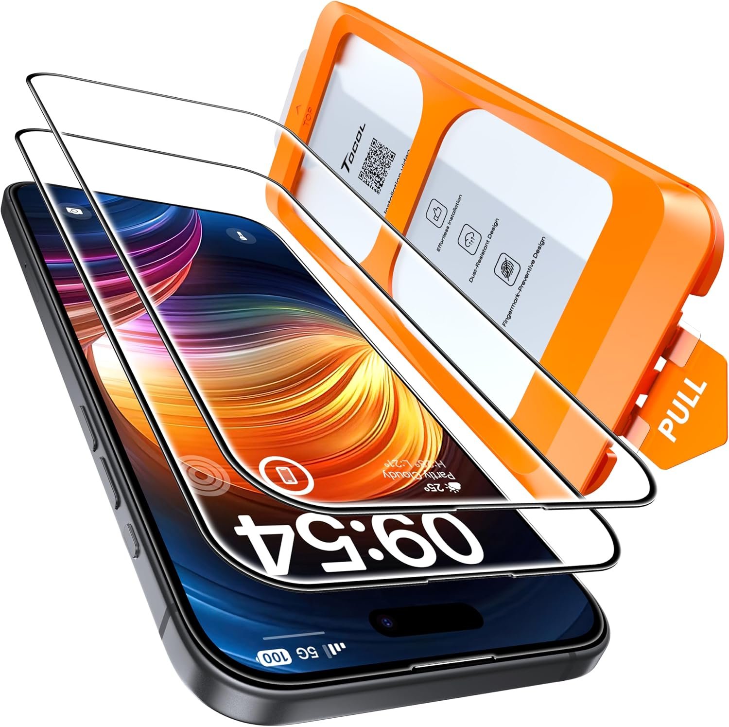 TOCOL Screen Protector Compatible with iPhone 15 6.1″, 2 Pack Military Grade Aerospace Tempered Glass 9H+ Hardness 12Ft Shatterproof Drop Protection Sensitive Touch Easy Installation Bubble-Free Anti-Scratch Case Friendly Clear