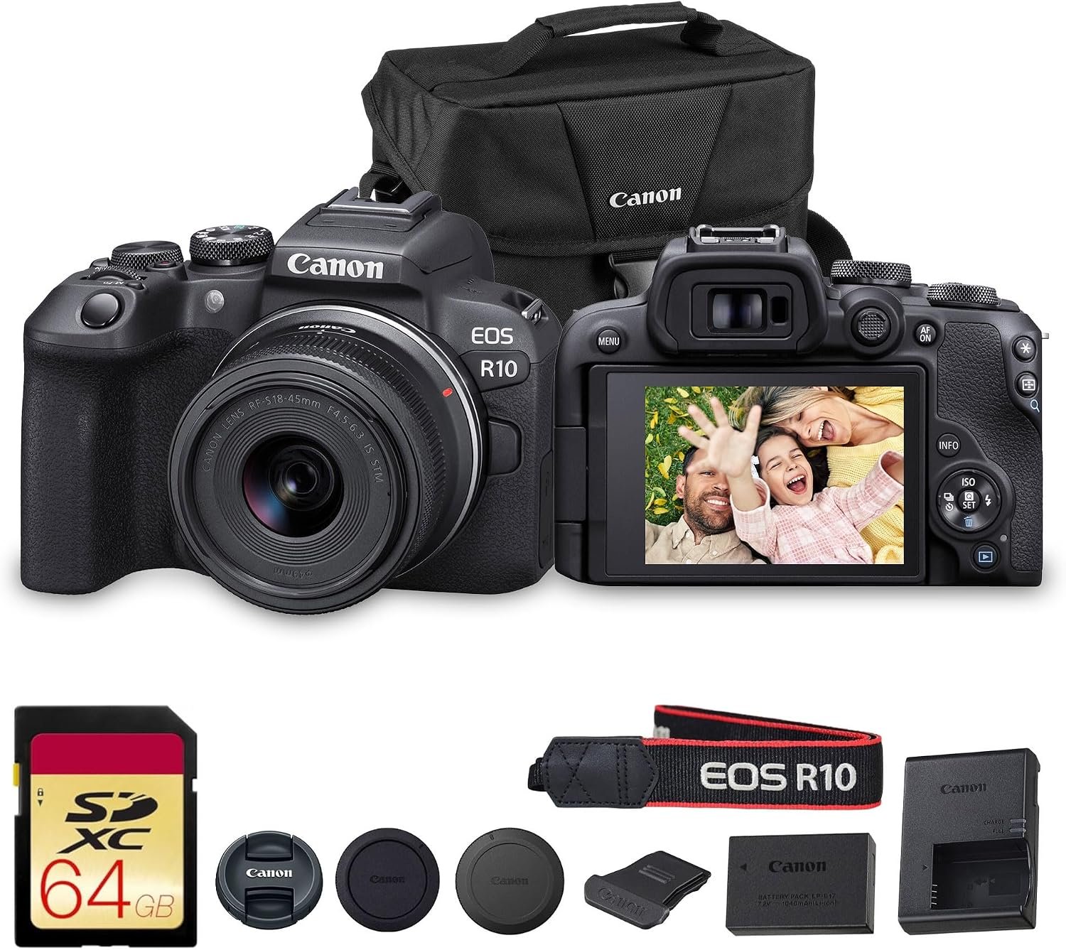 Canon EOS R10 Mirrorless Camera Kit with RF-S 18-45mm Lens | 24.2MP APS-C, 4K Video, Dual Pixel AF, 15fps Burst, Perfect for Beginner Photographers & Vloggers (5331C009) + 64GB Card + Shoulder Bag