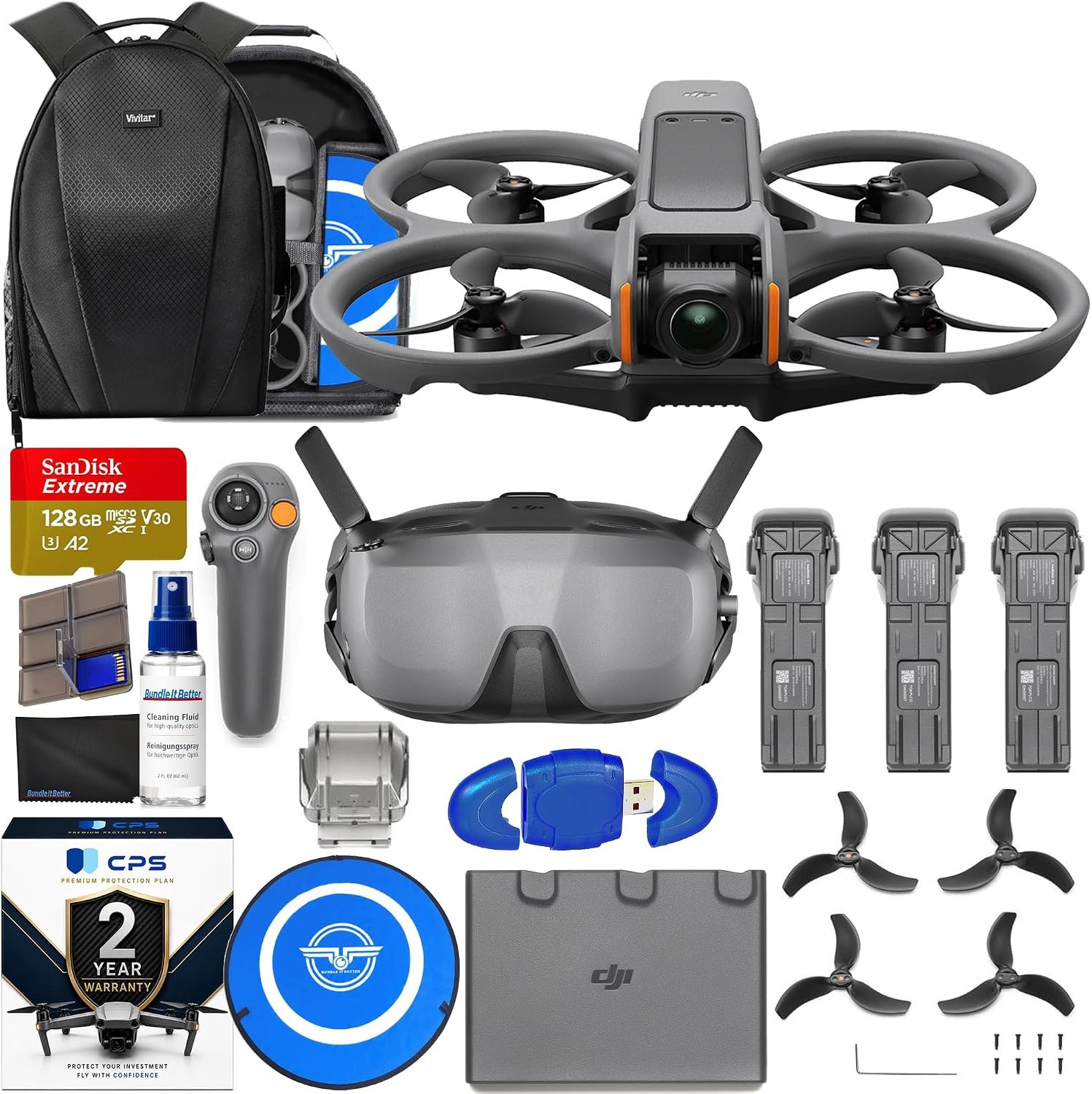 DJI Avata 2 FPV 4K Drone Fly Smart Combo with Goggles N3 & 3-Batteries CP.FP.00000265.01 Bundle with 128GB Memory, Landing Pad, Backpack, CPS 2 Year Warranty + More