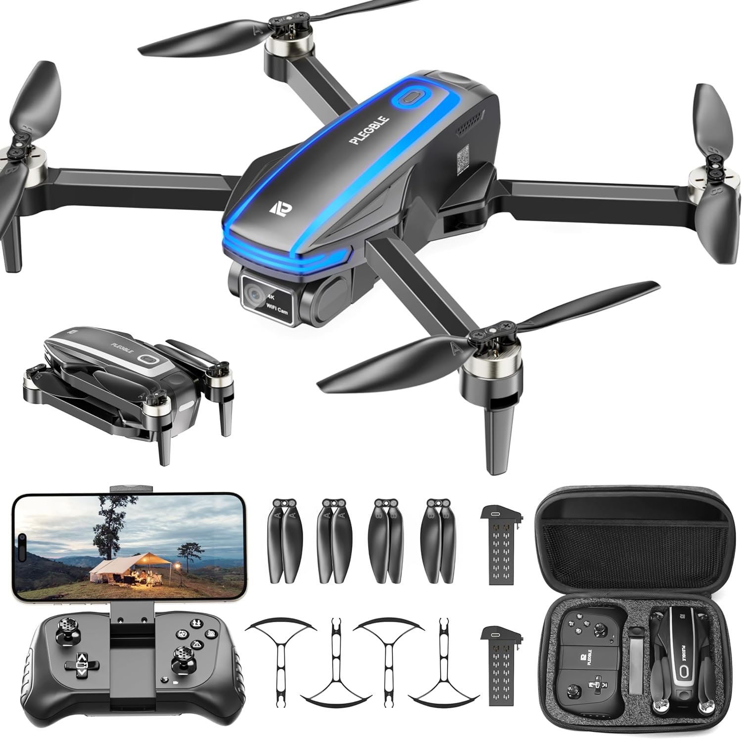 Drones with Camera for Adults 4K Brushless Motor Drone for Kids Beginners, FPV Foldable RC Quadcopter with Propeller Guards, 2 Batteries, 1500mAh, 130° Lens, WiFi, Voice Control, Gesture Photography, Gift Toys for Men Boys | 2 Batteries 1500mAh, 130° Lens, WiFi FPV, Voice & Gesture Control, Propeller Guards, Foldable Design, Gift for Beginners
