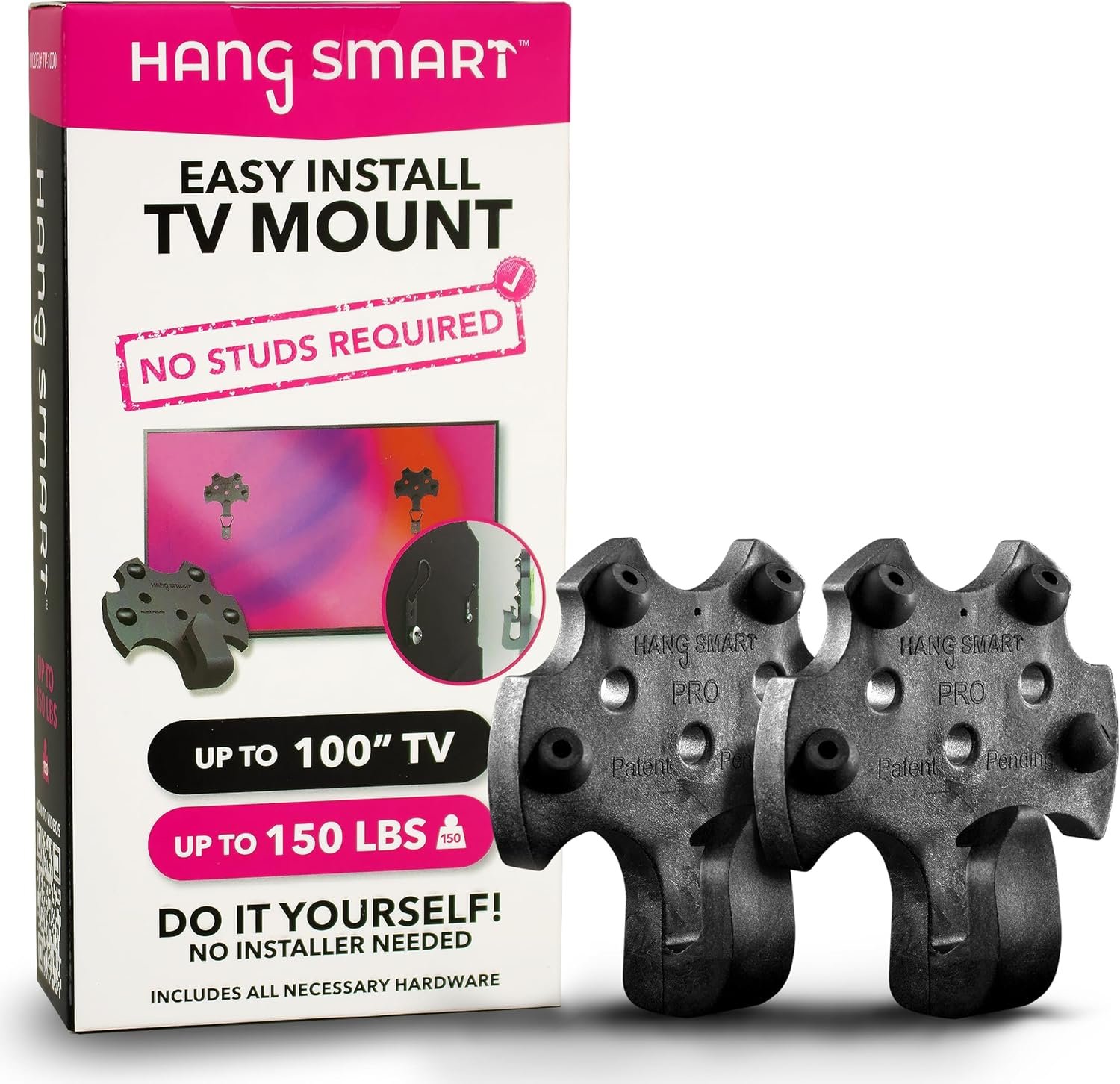 HangSmart TV® Wall Mount NO Stud – Original & Patented Easy Install, DIY for 19-100″ TVs, Holds Up to 150LBS, Fits Most LED LCD Flat Screens & Monitors, Includes Hardware