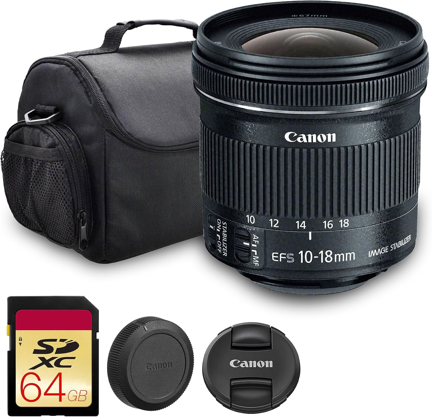 Canon EF-S 10-18mm f/4.5-5.6 is STM Lens | Ultra-Wide Angle Zoom with Image Stabilization & Quiet Autofocus | Great for Travel & Landscape Photography (9519B002) + Shoulder Bag + 64GB Card