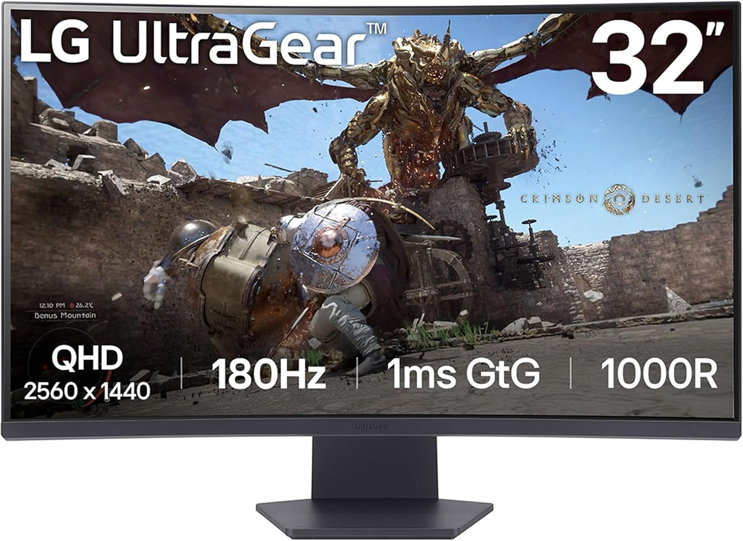 LG 32GS60QC-B Ultragear 32-inch Curved Gaming Monitor QHD (2560×1440) 180Hz 1ms 1000R AMD FreeSync HDR10 HDMIx2 DisplayPort Borderless Design Black Stabilizer DAS Crosshair FPS Counter – Black