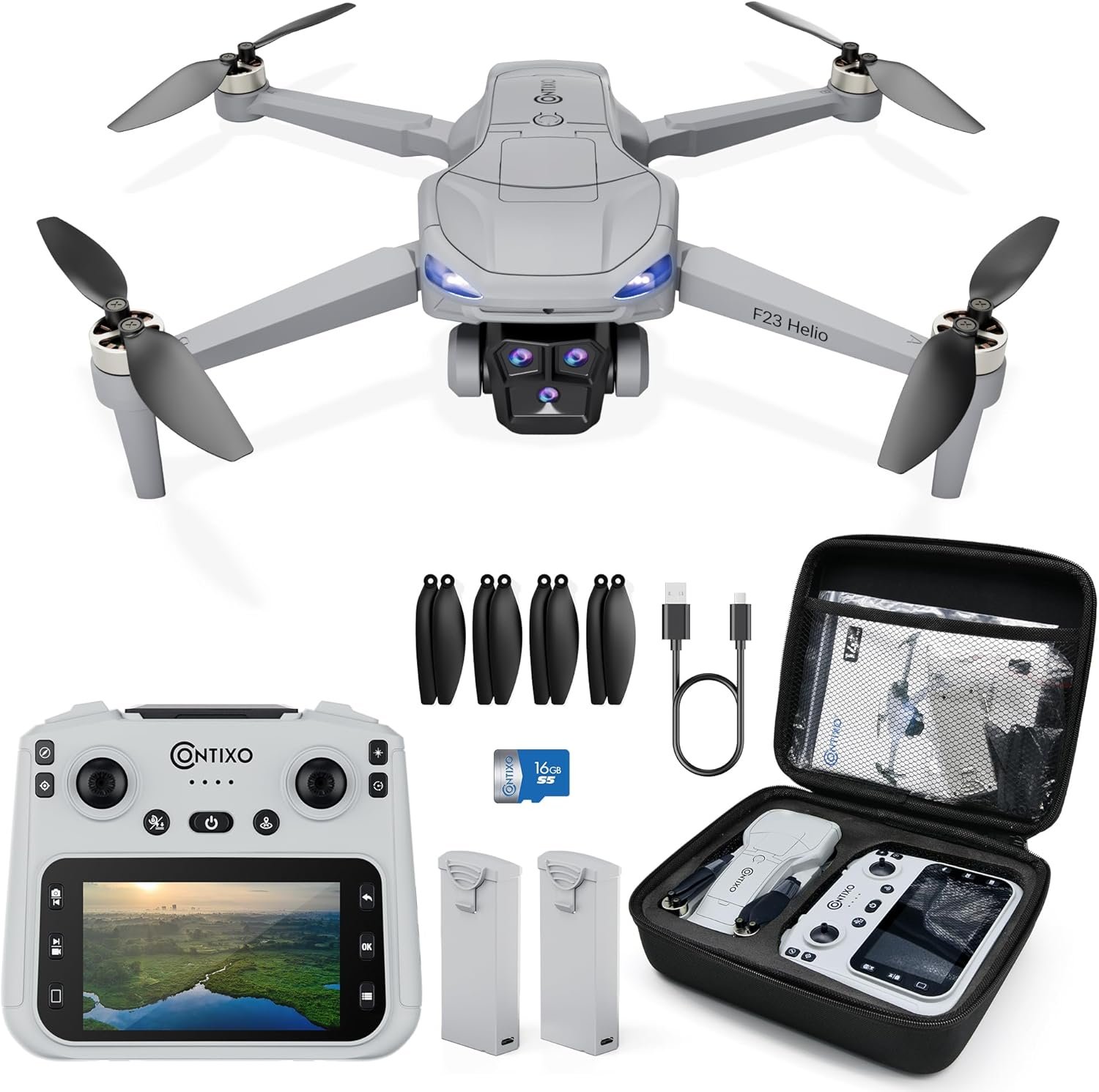 Contixo F23 GPS Drone With Camera, 46 Min Flight Time, 4.5″ Screen Remote, Follow Me, Waypoints, 5GHz FPV Transmission, Return to Home, Hand Gestures, Orbit Mode Foldable Drones For Teens & Adults