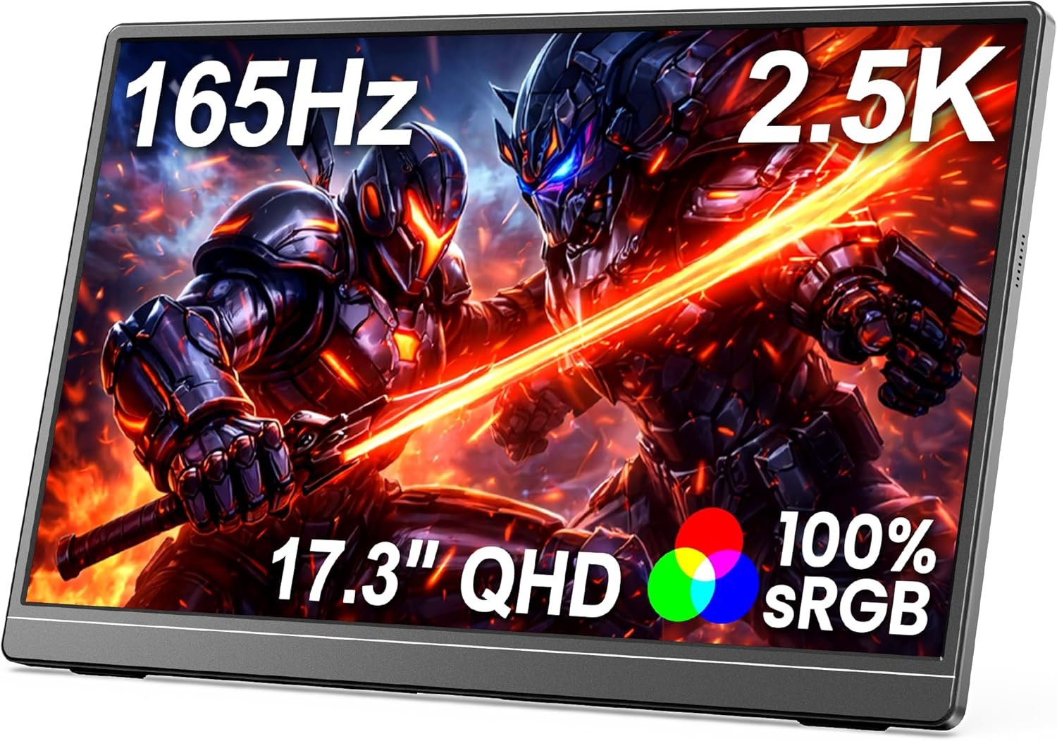 MNN 17.3″ 2.5K Portable Monitor 165Hz 2560×1440 QHD, 100% sRGB IPS Gaming Monitor, USB-C & HDMI External Display with Kickstand, Slim Semi-Metal Travel Monitor for Laptop, Phone, PS5, Xbox
