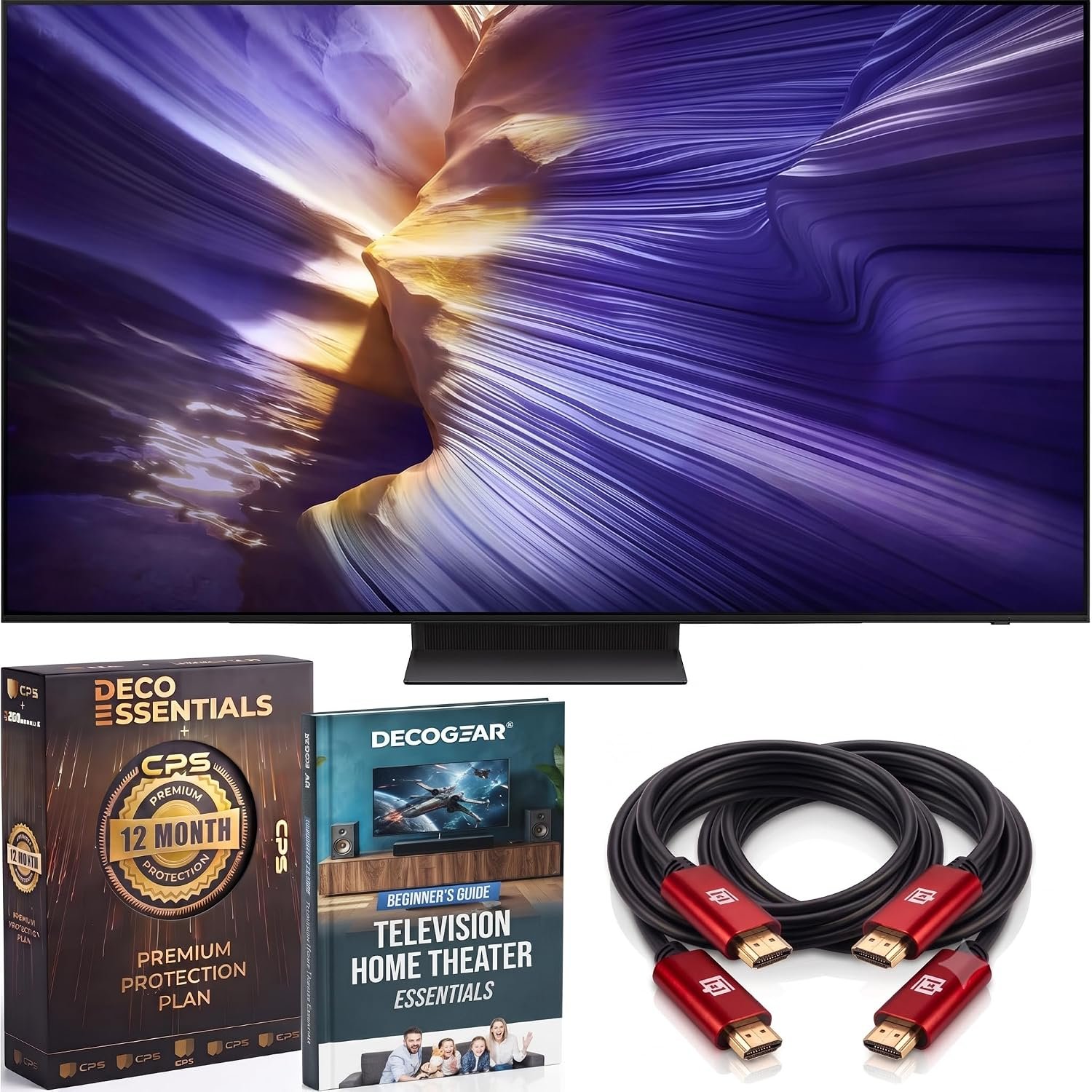 Samsung 65-Inch S90F OLED 4K AI Smart TV – NQ4 AI Gen3 Processor, AI Upscaling Pro, 144Hz, Dolby Atmos, QN65S90FAFXZA (2025) Bundle with Deco Essentials Exclusive Protection + Home Theater Guidebook