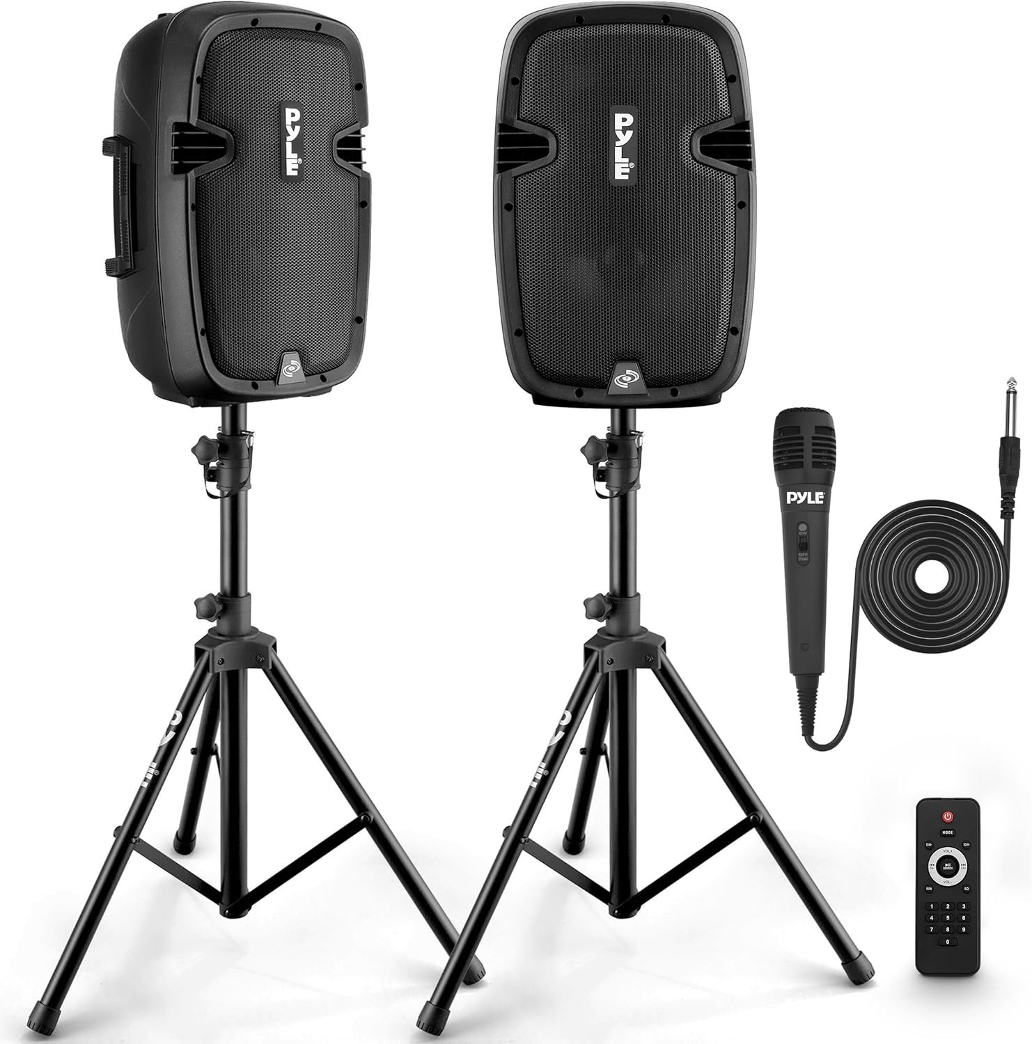 Wireless Portable PA Speaker System – 1000W High Powered Bluetooth Compatible Active + Passive Pair Outdoor Sound Speakers W/USB SD MP3 AUX – 35mm Mount, 2 Stand, Microphone, Remote – Pyle