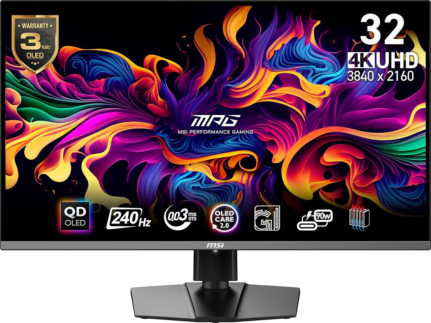 msi MPG 321URX QD-OLED, 32″ 4K UHD Quantum Dot OLED Gaming Monitor, 3840 x 2160, 0.03ms, 240Hz, True Black HDR 400, 90W USB Type C, HDMI, DP Port