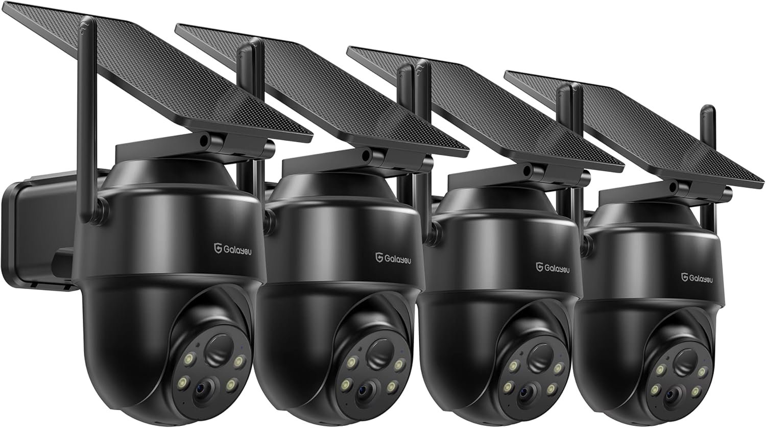 GALAYOU 2K Security Cameras Wireless Outdoor-360° PTZ Cameras for Home Security with Solar Panel Battery Powered, Night Vision, Two-Way Audio, PIR Sensor, Works with Alexa, R1 4P Black (2.4Ghz Only)