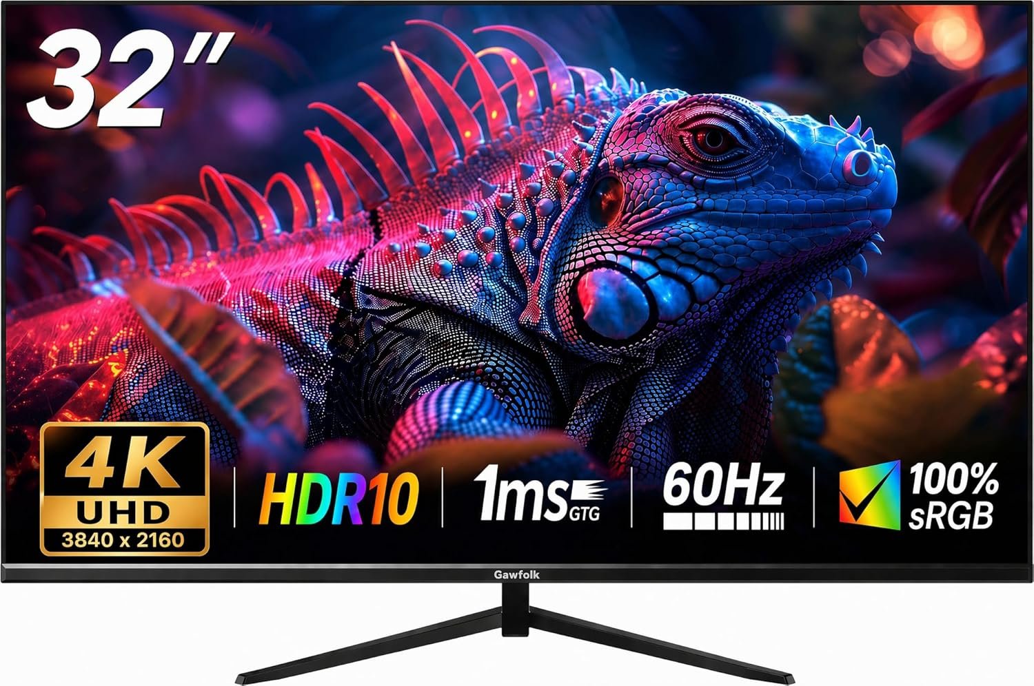 Gawfolk 32 Inch 4K UHD (3840 x 2160) Monitor, PC Monitor 60Hz, Computer Monitor, HDR 10, DP HDMI VESA
