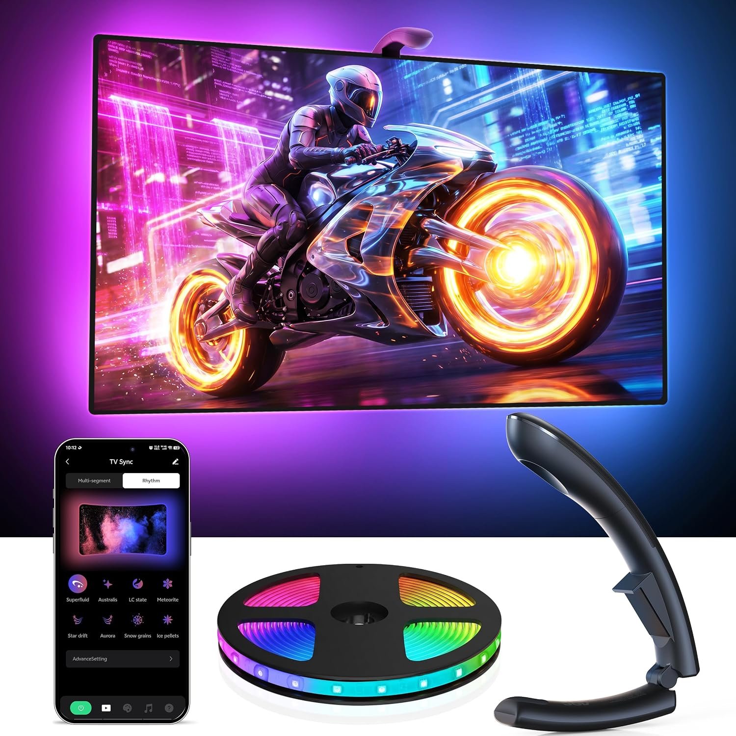 AOC TV LED Backlight, TV Lights that Change with TVs for 55-65 inch Screen, RGB Strip Lighting with Sensor, Syncs Behind The Monitor, Smart App Control, Movie Game Music & DIY Mode, 14.8FT