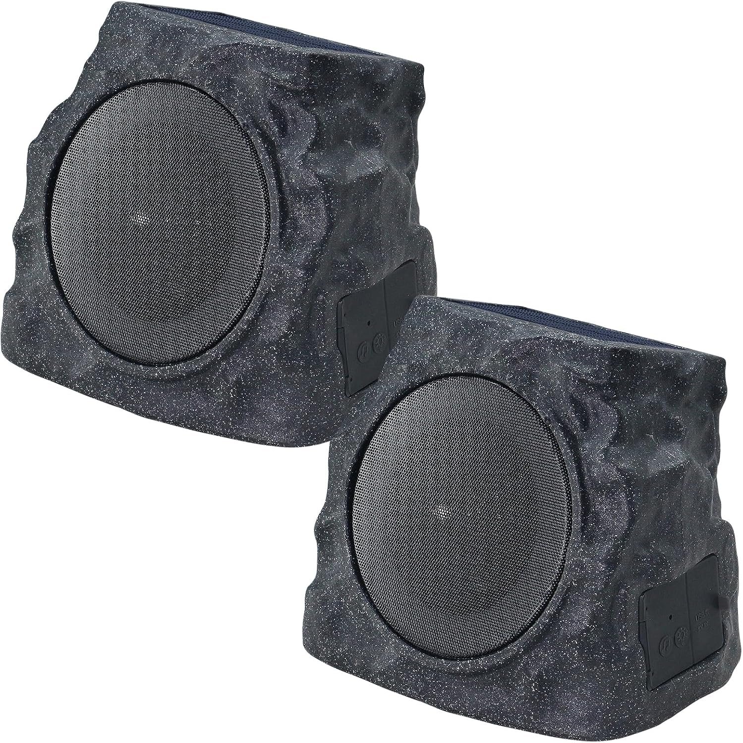 uuffoo 2-Pack Solar Powered Rock Speakers Outdoor Water-Resistant IP44 Rock Speaker with Lights RGB Colors and USB Charging for Patio Pool Party Yard Garden Outside