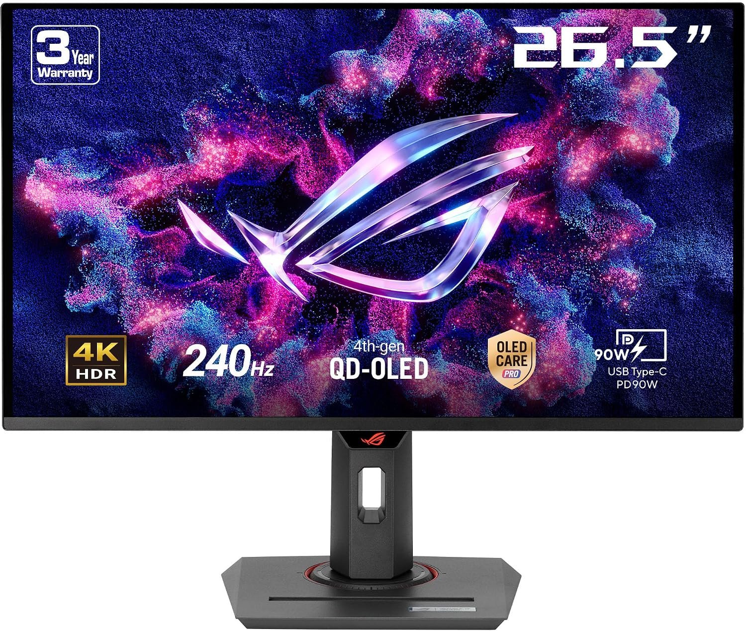 ASUS ROG Strix 27” 4K QD-OLED Gaming Monitor (XG27UCDMG) – 240Hz, 0.03ms, Anti-Flicker 2.0, Custom Heatsink, Care Pro, Neo Proximity Sensor, 99% DCI-P3, True 10-bit Color, 3 yr Warranty