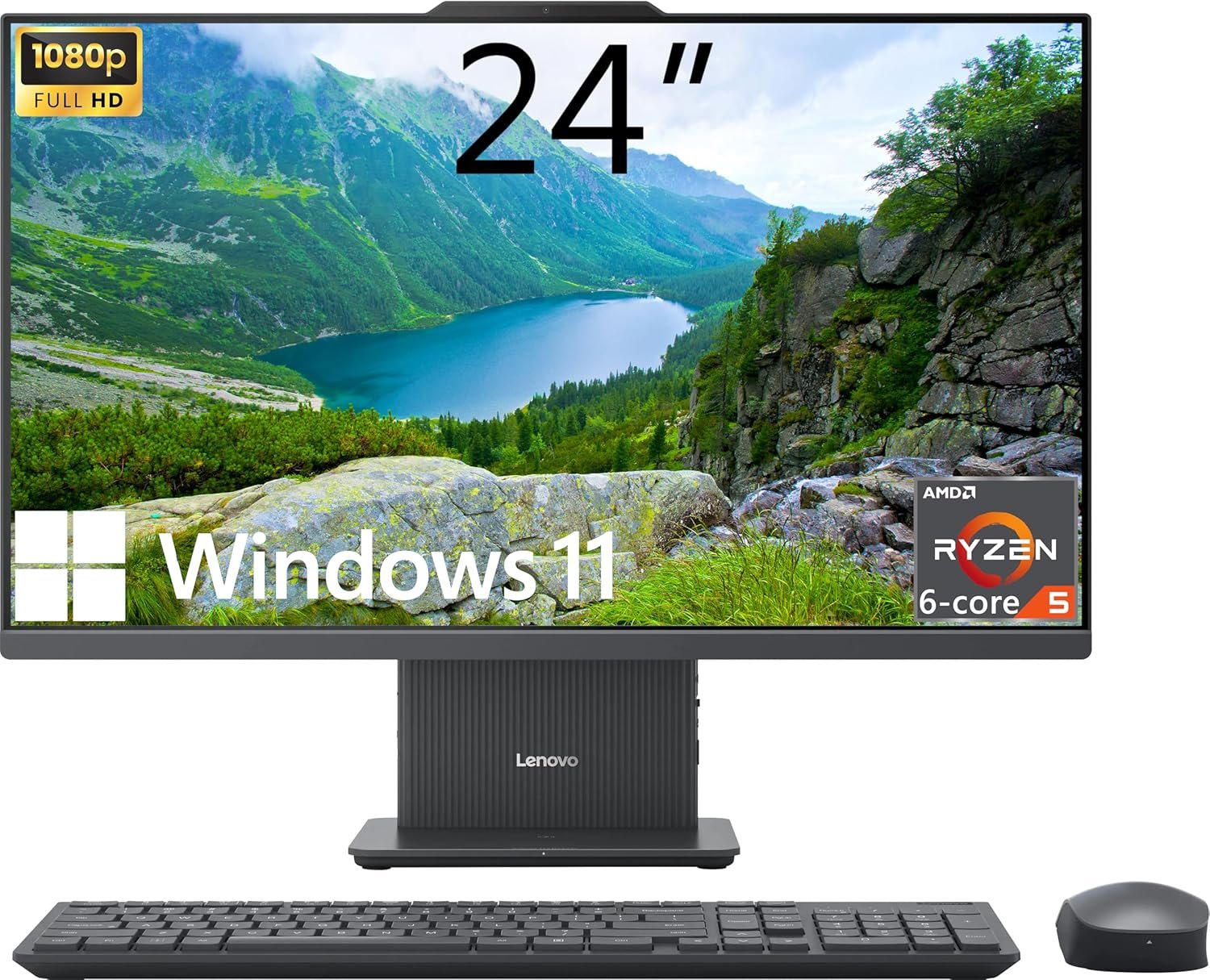 Lenovo IdeaCentre All-in-One Desktop Computer, 24″ FHD Display, 6-core AMD Ryzen 5 7535HS, 32GB DDR5, 1TB SSD, Wi-Fi 6, HDMI in&Out, Wireless KB&Mouse, Windows 11 Home
