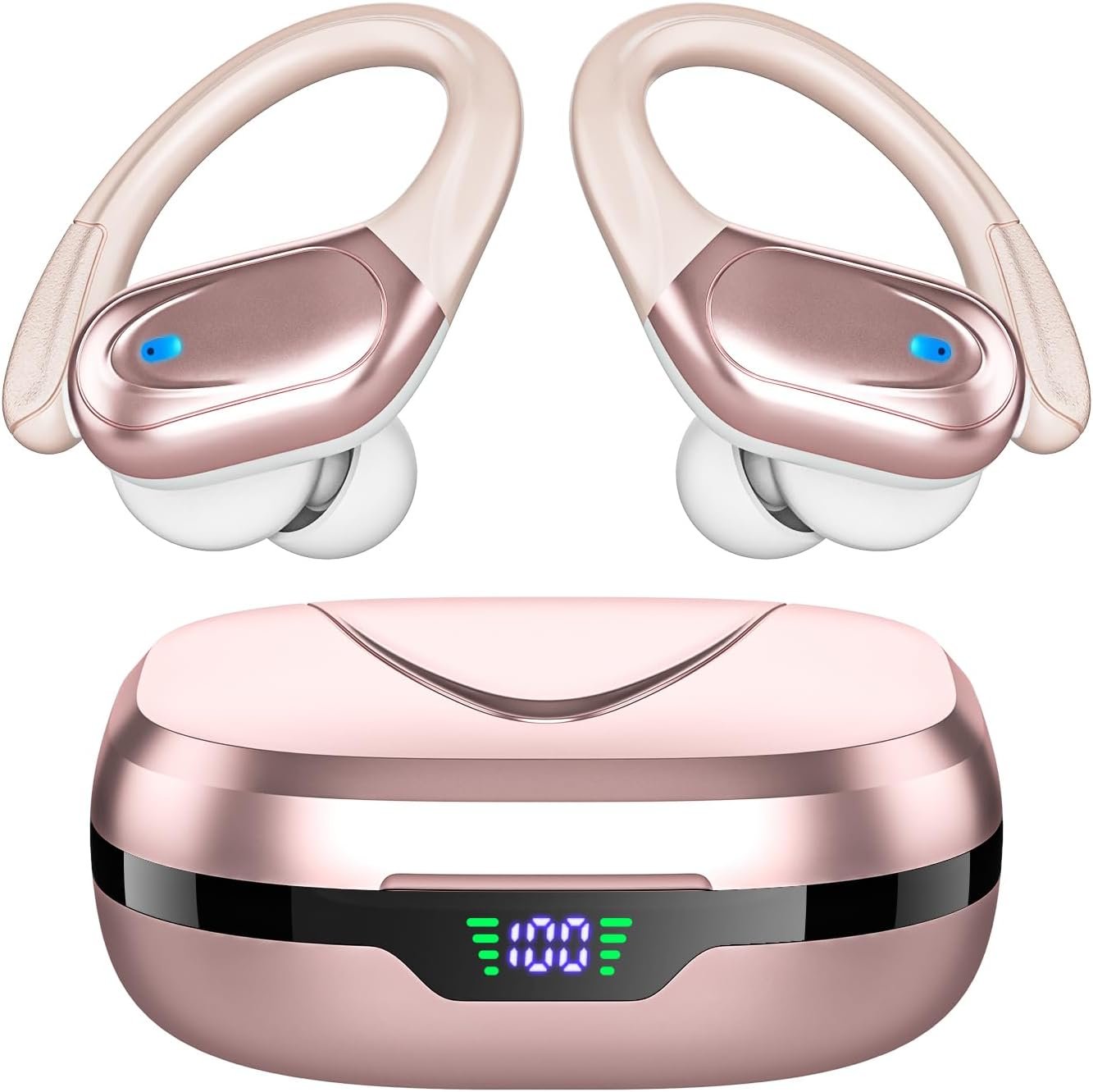 HAOYUYAN Sports Bluetooth Headphones, 80Hrs Playtime Wireless Earbuds with LED Power Display, IPX7 Waterproof Earphones for Workout/Running, Noise Canceling Headset Ear Buds