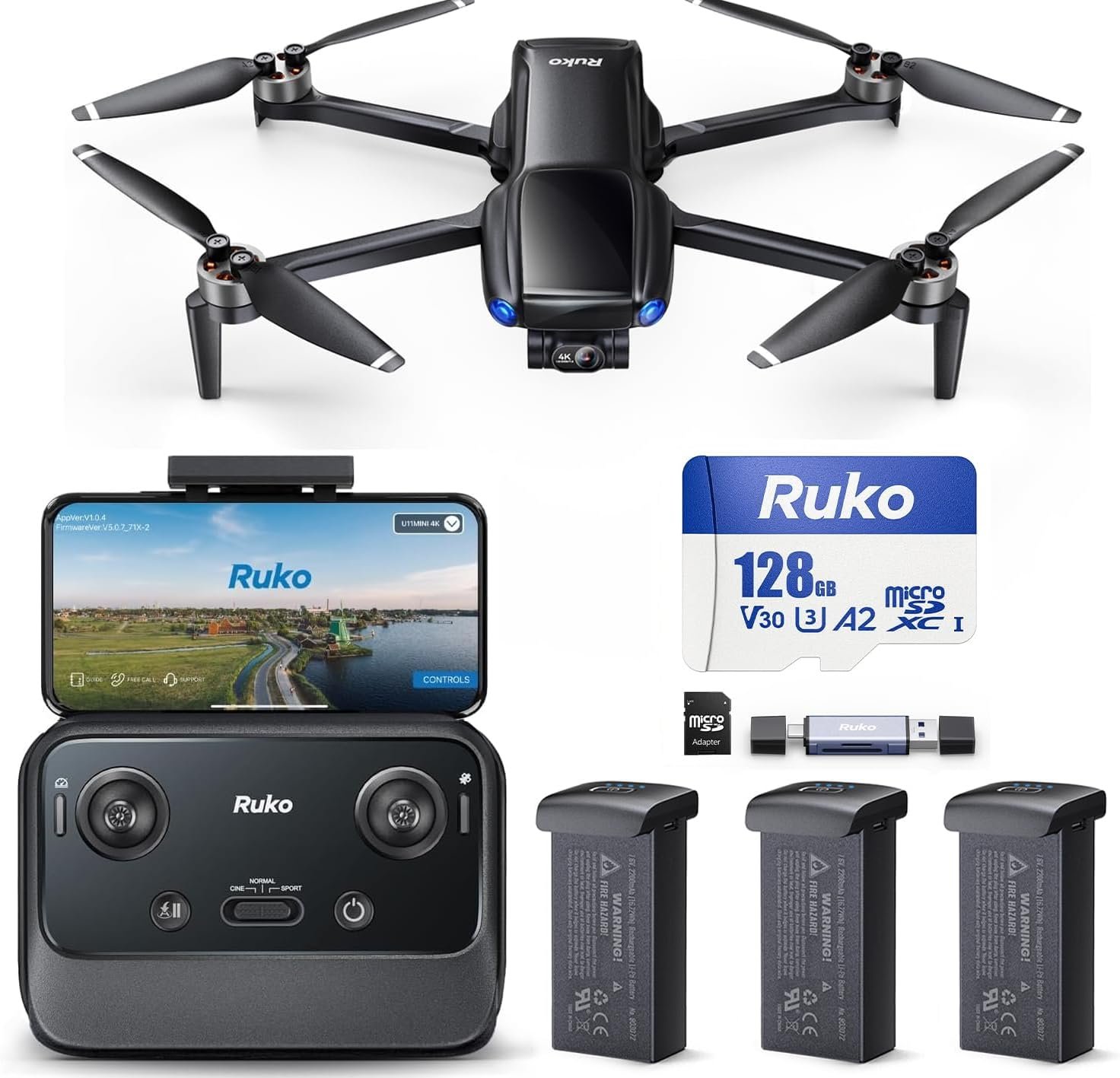 Ruko U11MINI 4K, Drones with Camera for Adults 4K and Ruko R128G MicroSD card