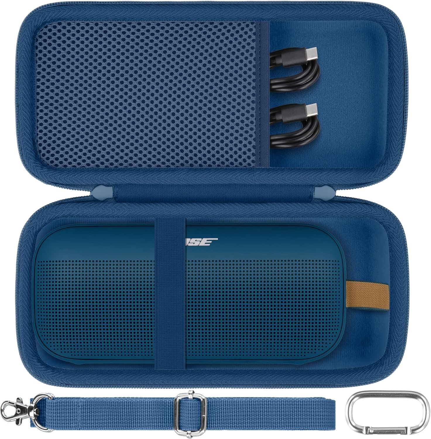co2CREA Hard Travel Case for Bose SoundLink Flex 2/1 Speaker, Twilight Blue | Carabiner Attachment, Comfortable Hand Strap, Detachable Shoulder Strap, Accessory Organization, Secure Protective Storage