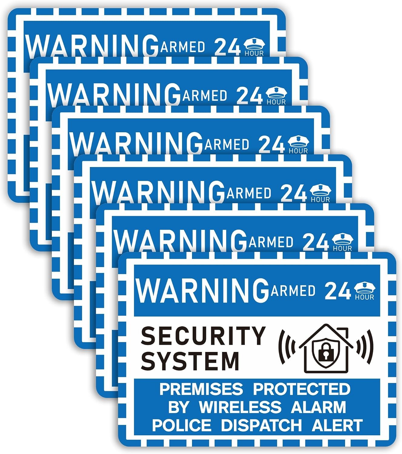 6PCS Security Alarm System Sign for Home, Self-Adhesive Weatherproof 24 Hours Warning Sticker, Safety Protection System for House Doors and Windows, Business Indoor & Outdoor Use 3.9”x2.8”