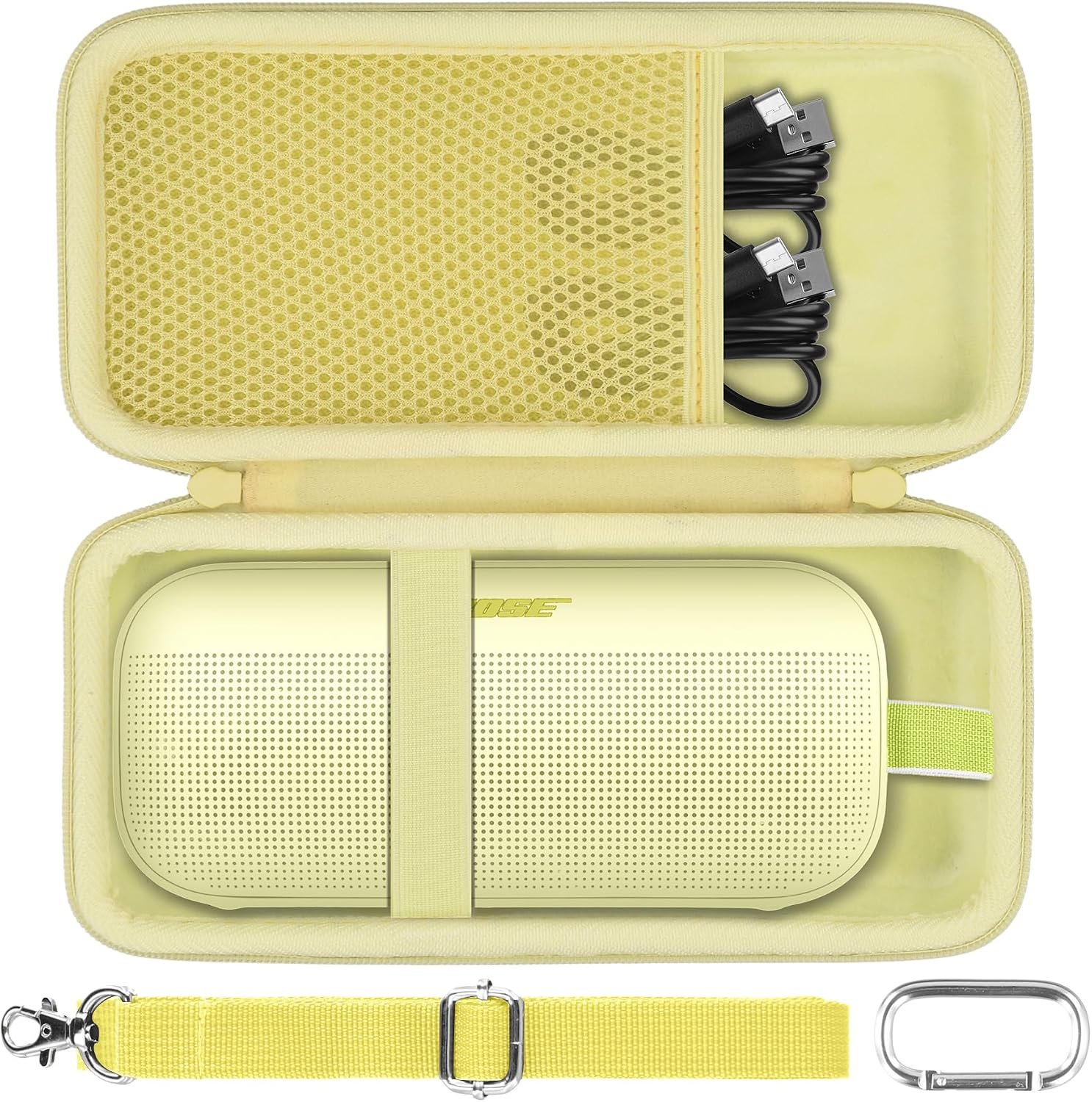 co2CREA Hard Travel Case for Bose SoundLink Flex 2/1 Speaker, Citrus Yellow | Carabiner Attachment, Comfortable Hand Strap, Detachable Shoulder Strap, Accessory Organization, Secure Protective Storage